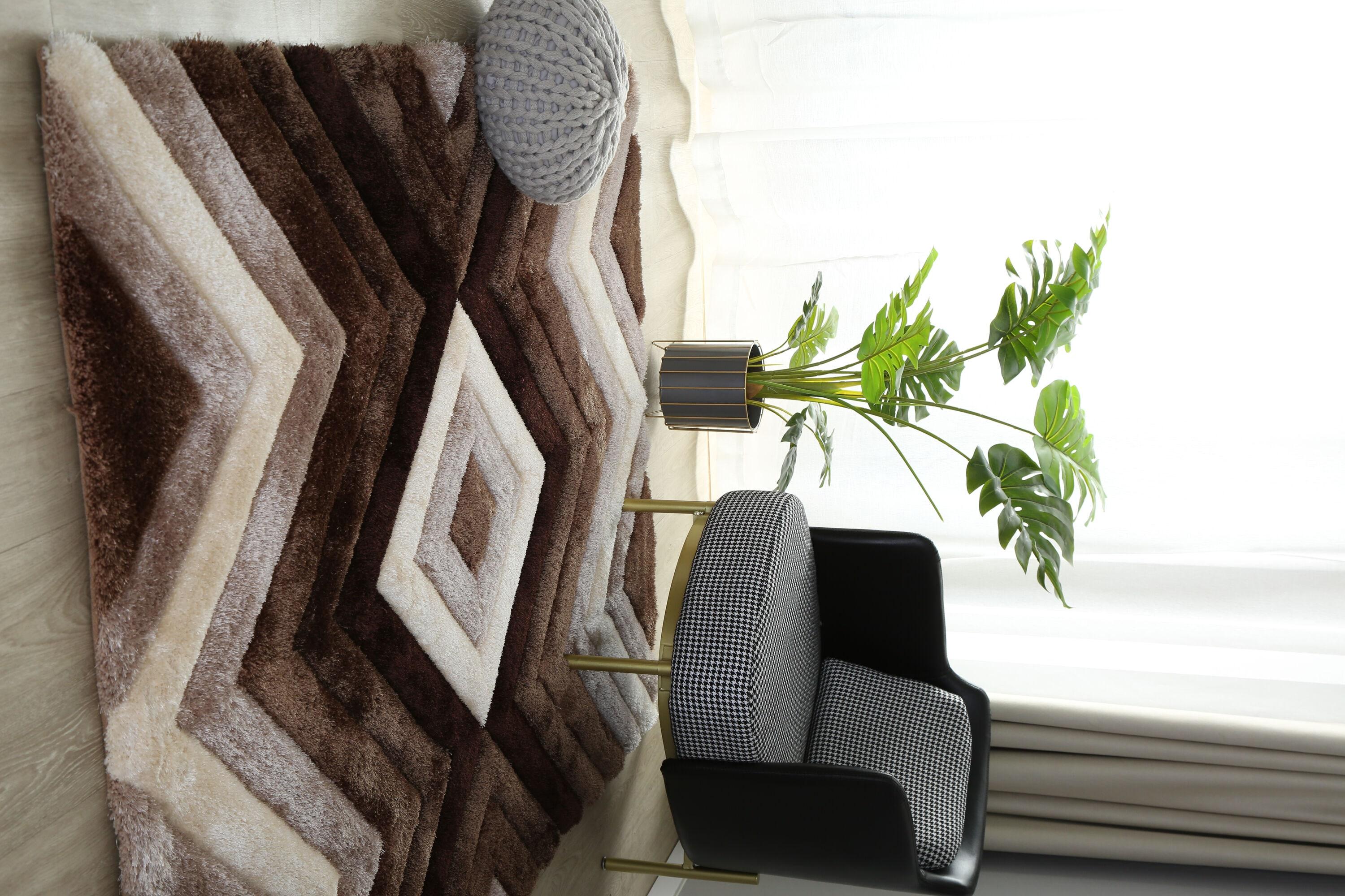 MDA Rug Imports Mateos Shag Collection Geometric Area Rug Brown 8' X 10' Geometric 8' x 10' Black,Tan,Beige Rectangle