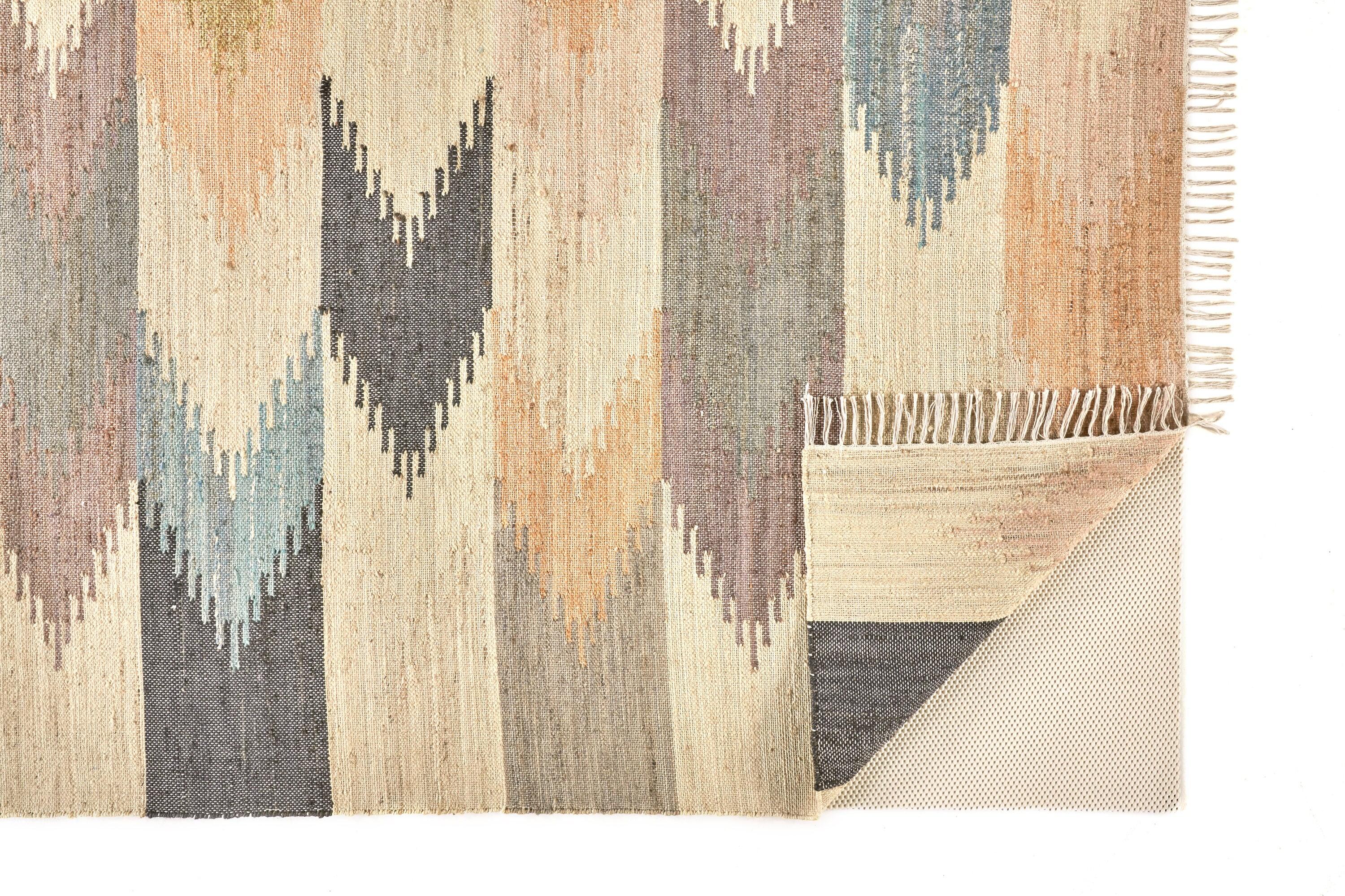 Miska Modern Blue Geometric Wool 10' x 14' Handcrafted Area Rug
