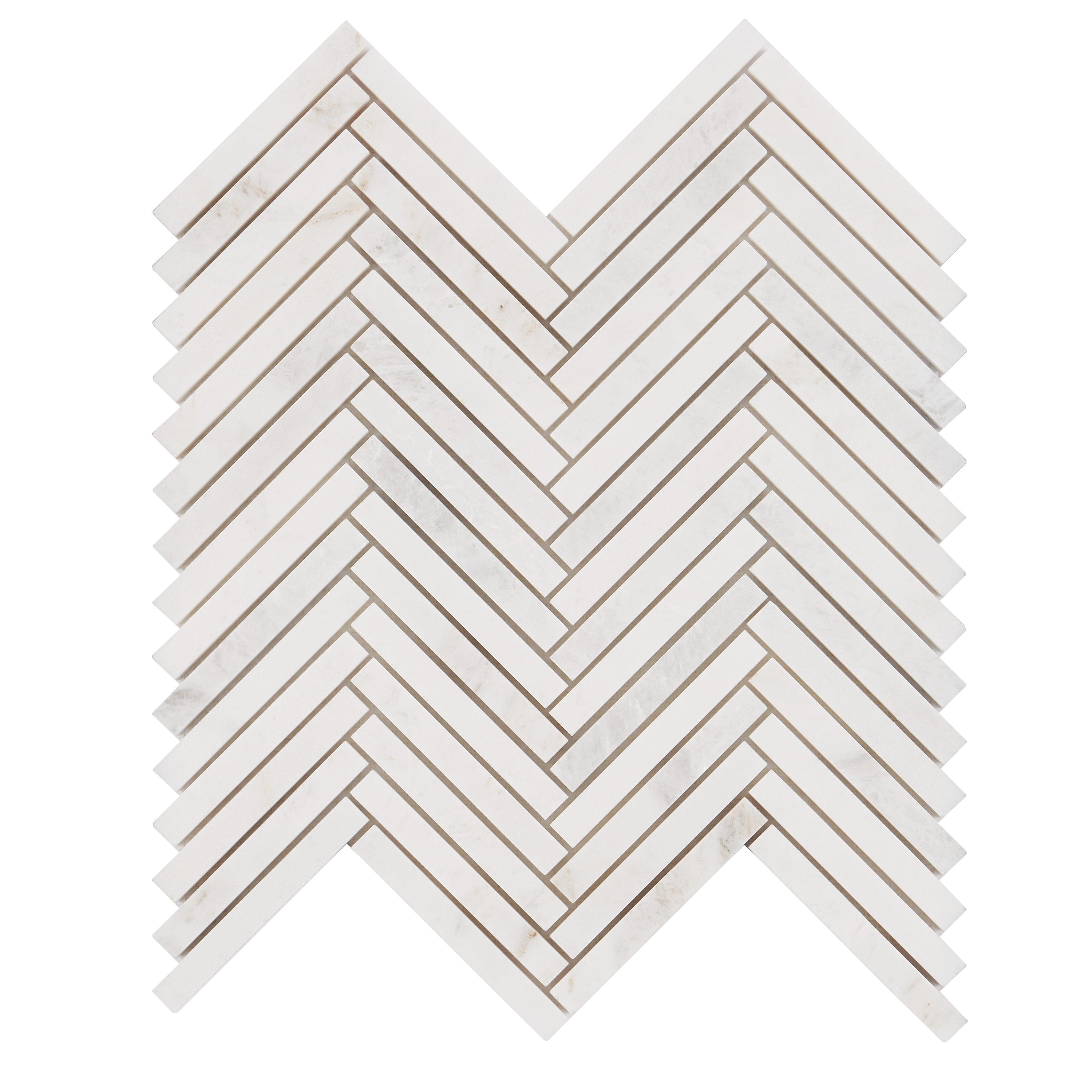 Polar White 11 in. x 11.61 in. Herringbone Polished Marble Mosaic Tile (0.89 Sq. Ft. / Sheet)