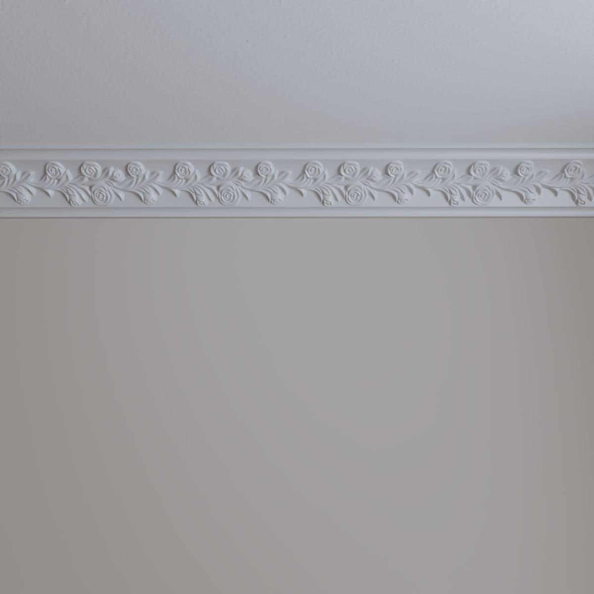 Ekena Millwork 3 7/8"H x 3 7/8"P x 5 1/2"F x 94 1/2"L, (1/2" Repeat) Rose Crown Moulding