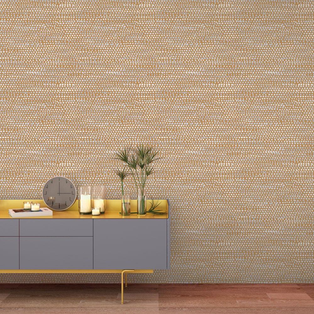 Tempaper & Co. Moire Dots Removable Peel and Stick Wallpaper, Toasted Turmeric Dots, 28 sq. ft.: Vinyl, Self-Adhesive, Modern Decor