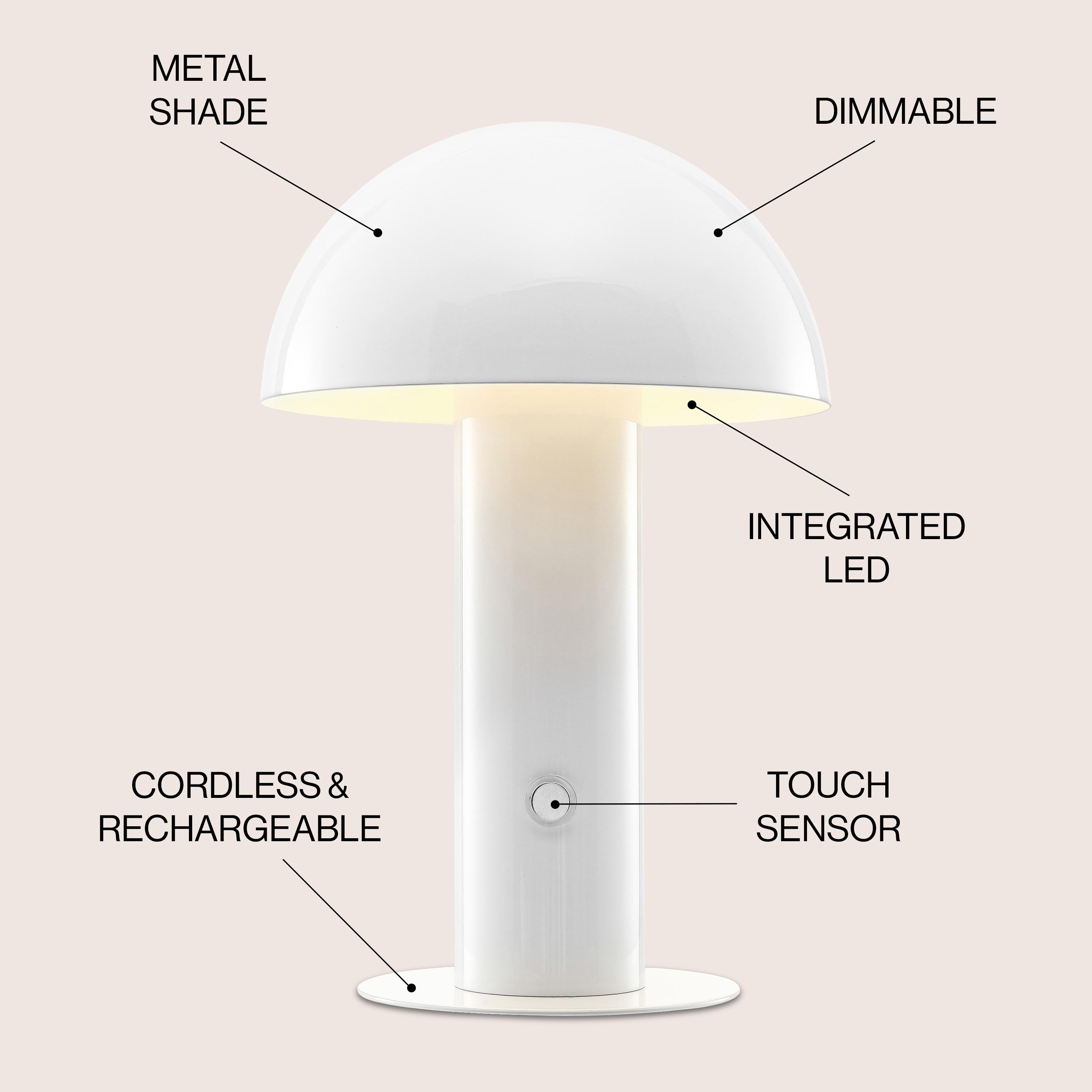 Boletus 10.75" Contemporary Bohemian Rechargeable/Cordless Iron Integrated Portable LED Mushroom Table Lamp, White