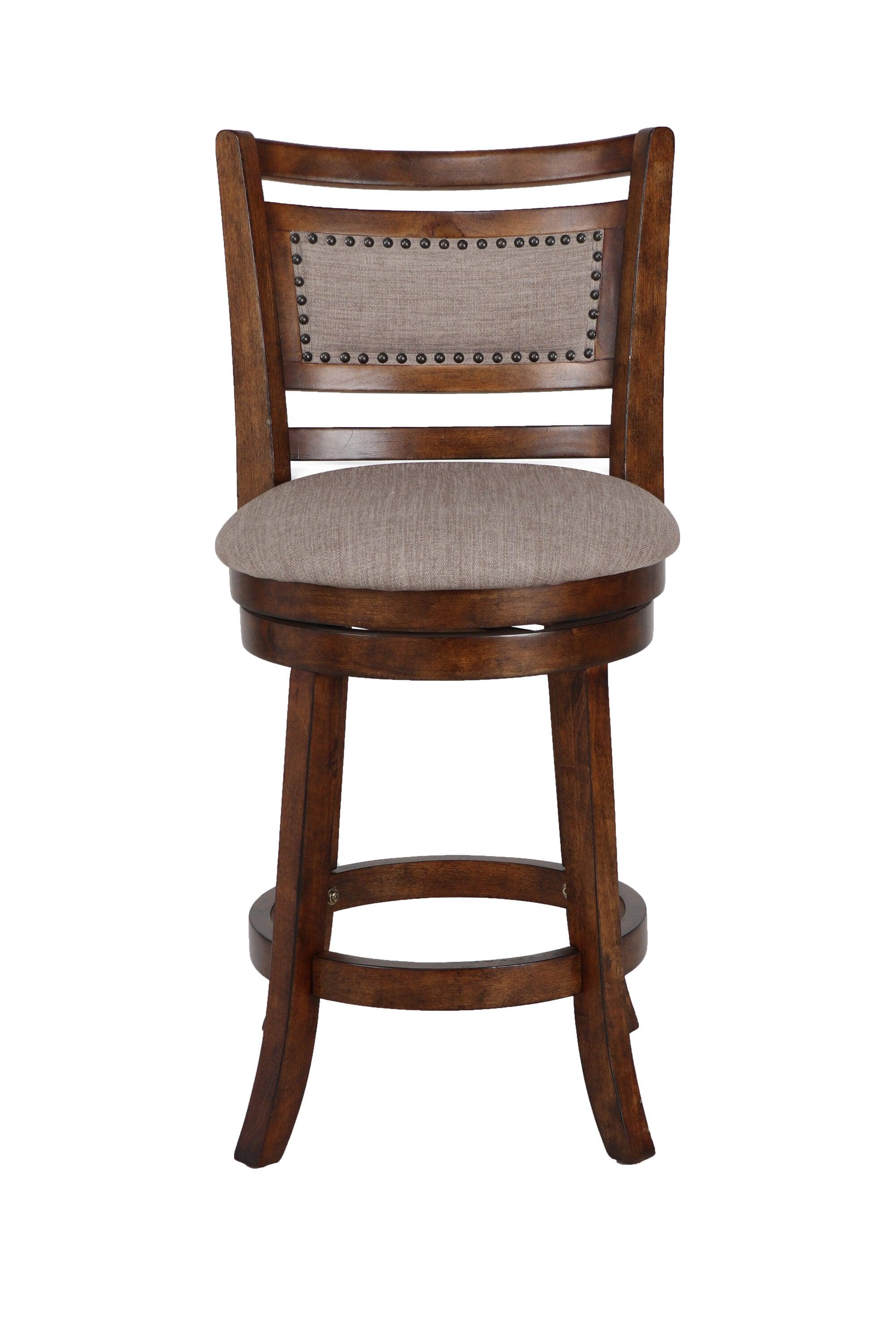 New Classic Furniture, Aberdeen Wood Swivel Bar Stool with Fabric Seat in Dark Brown, Brown