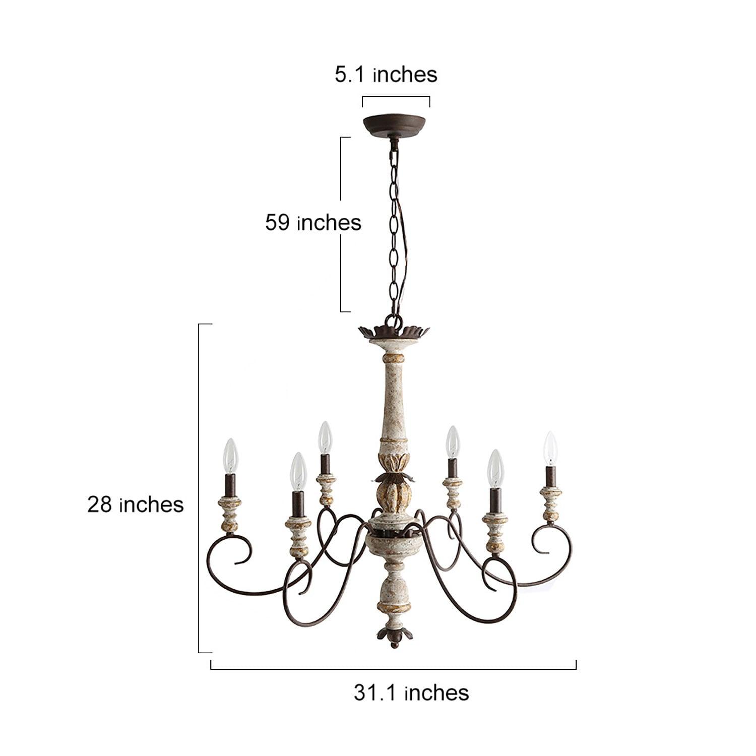 The Gray Barn French Country 6-Light Wood Chandelier Classic Farmhouse Lights - 31.1" D x 28" H