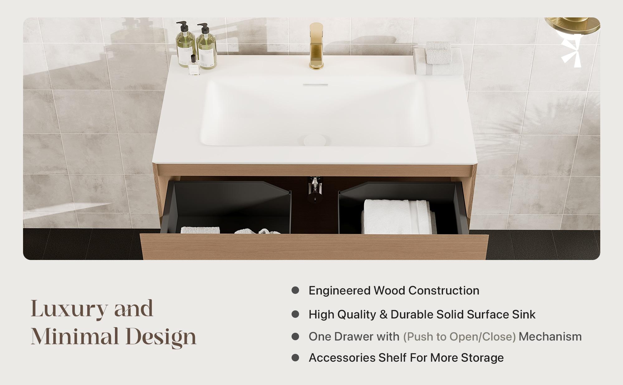 Eviva Lina 35'' Single Bathroom Vanity with Solid Surface Top