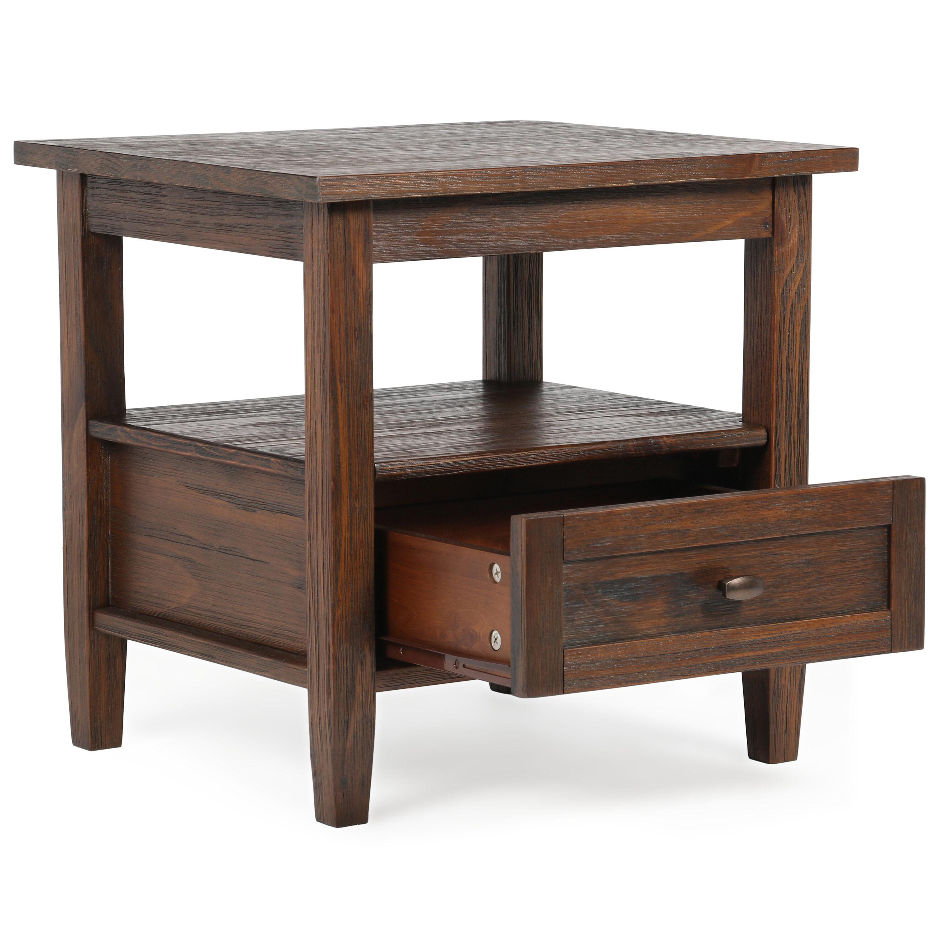 Warm Solid Wood End Table with Storage