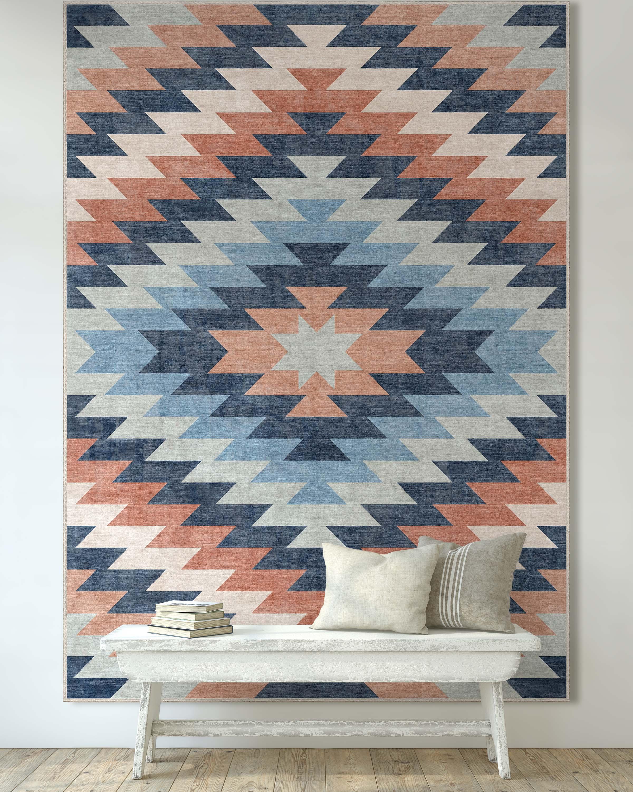 Kehr Albuquerque Southwestern Flatweave Blue Area Rug