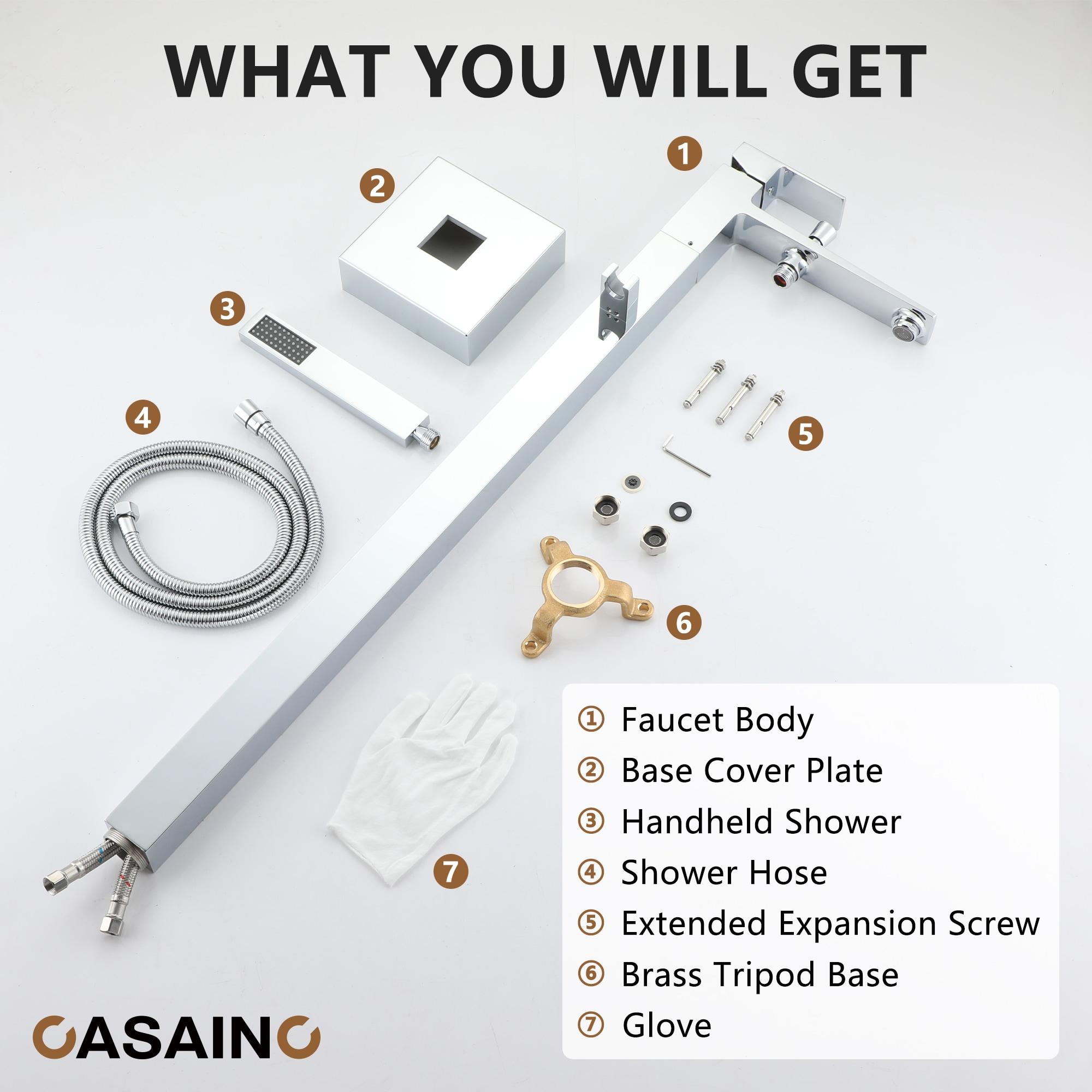 1-Handle Floor Mount Freestanding Tub Faucet with Handheld Shower in Chrome Plated
