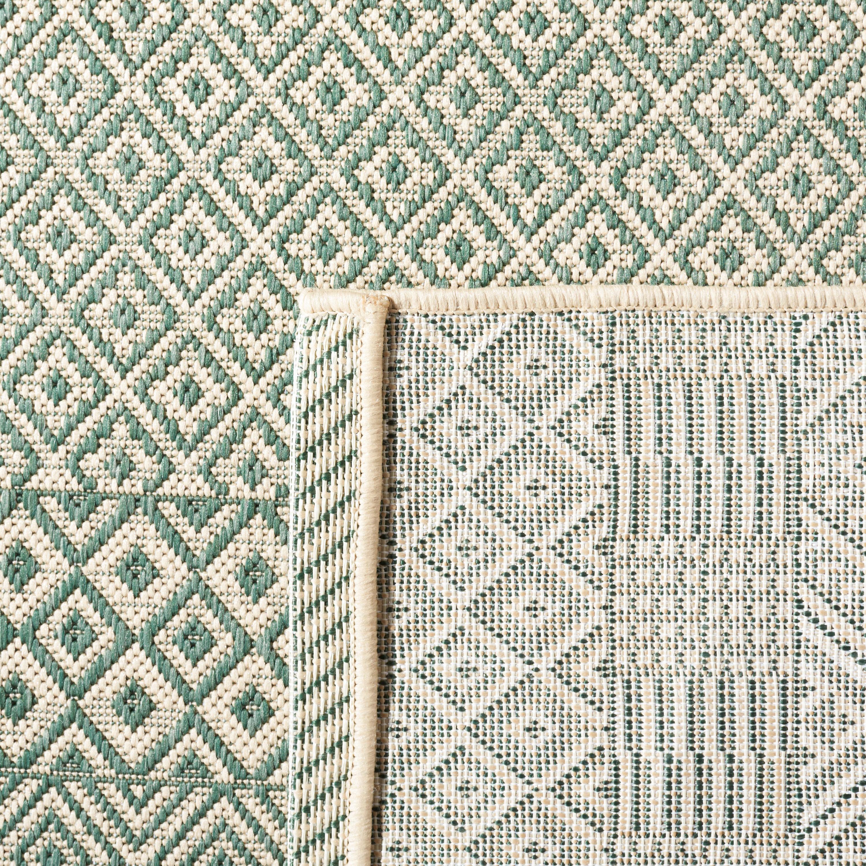 SAFAVIEH Courtyard Naomi Geometric Indoor/Outdoor Area Rug, Dark Green/Beige, 6'7" x 6'7" Square
