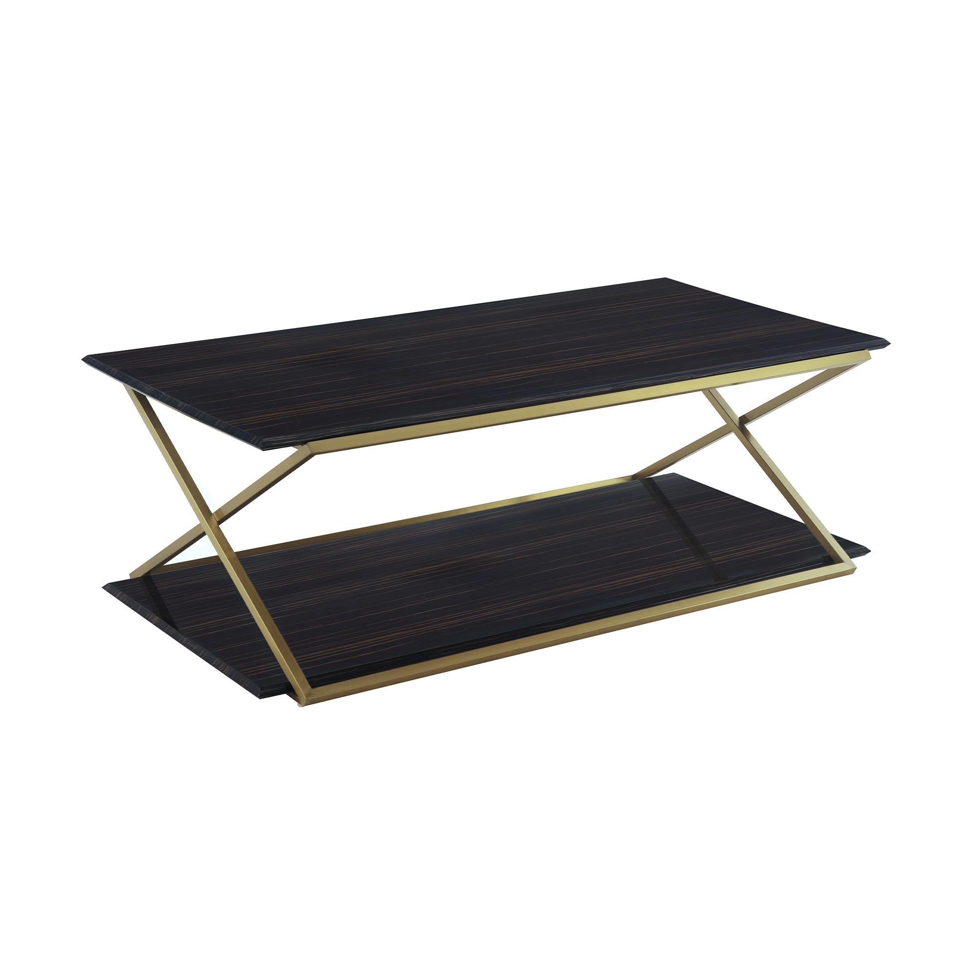 Armen Living Westlake Modern Wood & Metal Coffee Table in Dark Brown/Gold
