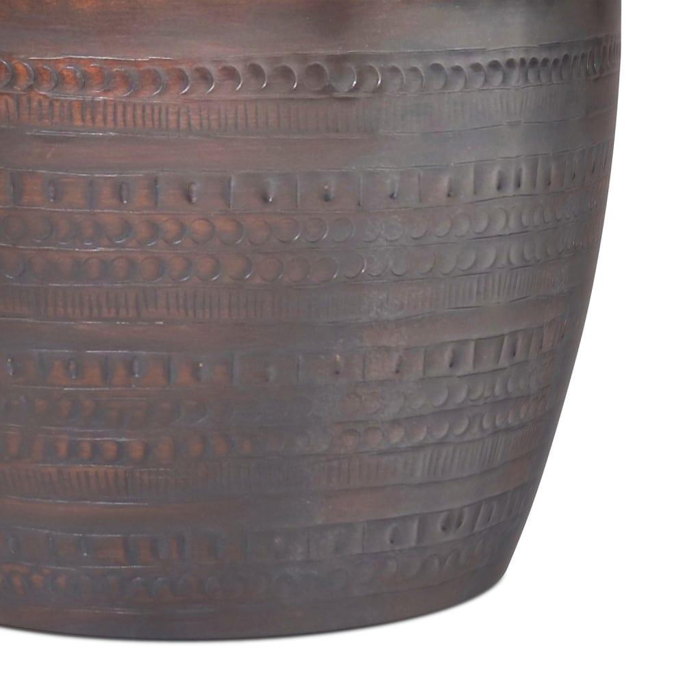 Bungalow Rose Johnsen 15"W Metal Industrial Boho Tribal Pattern Drum End Table with Textured Finish, Assembled