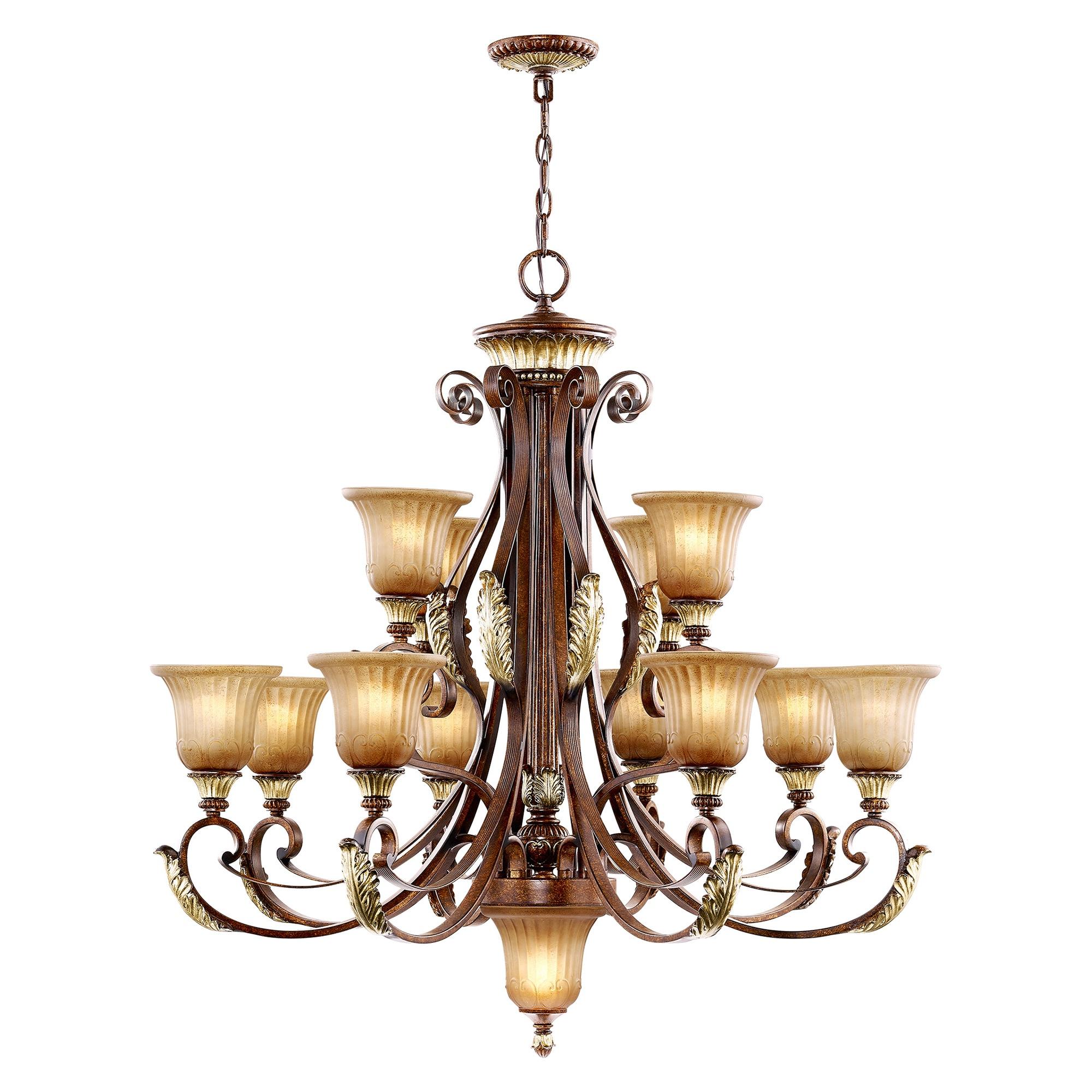 Villa Verona 13-Light Chandelier in Bronze with Rustic Art Glass