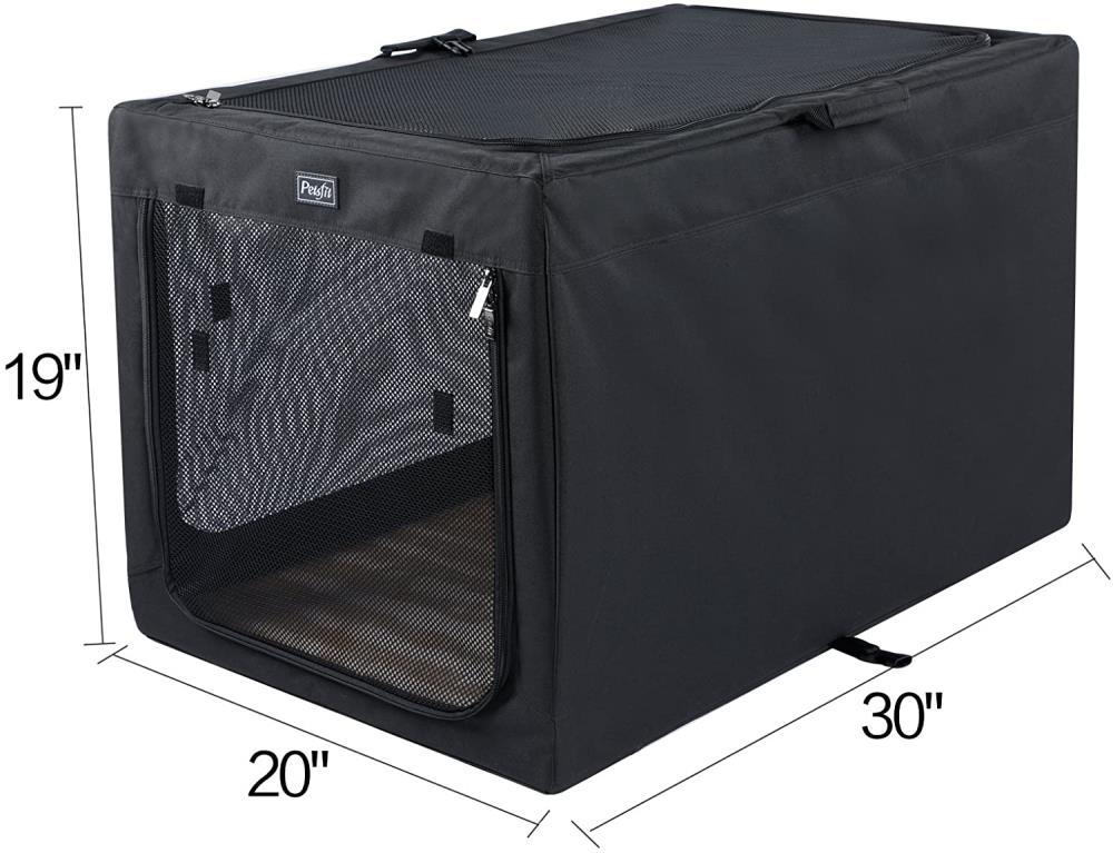 PETSFIT 30in Portable Dog Crate,Comfy Inside with Thicken Mat, Collapsible Crate for Home and Travel,Black