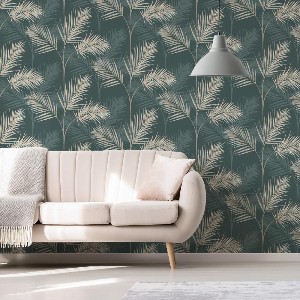 Fine Decor South Beach Evergreen Fronds Unpasted Paper Wallpaper, 20.5-in by 33-ft, 56.4 sq. ft.
