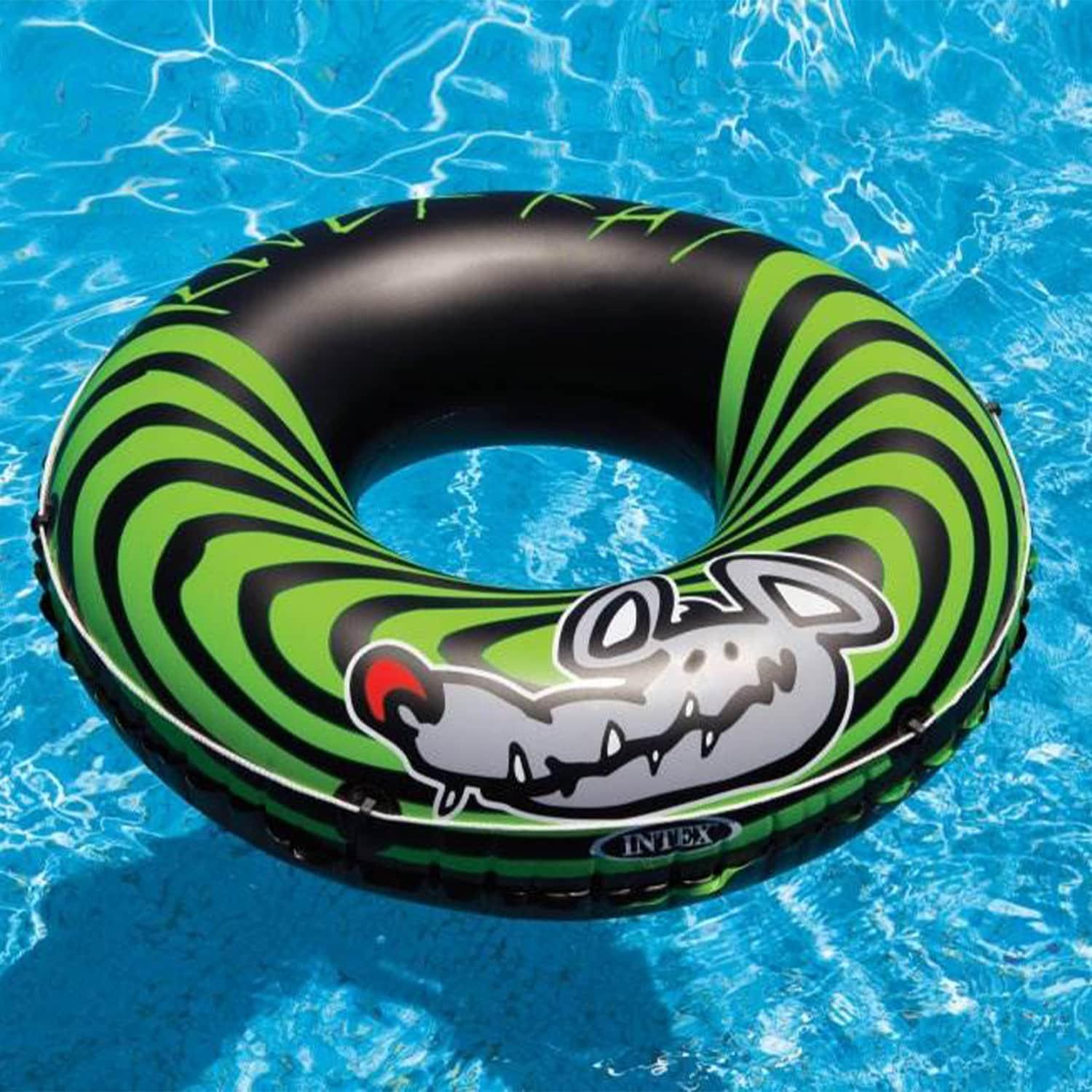 Intex River Rat 48 Inch Inflatable Vinyl Towable Boat Floating Tube Raft for Swimming Pool and Lake in Green Rat or Graffiti Rat Design, Color Varies