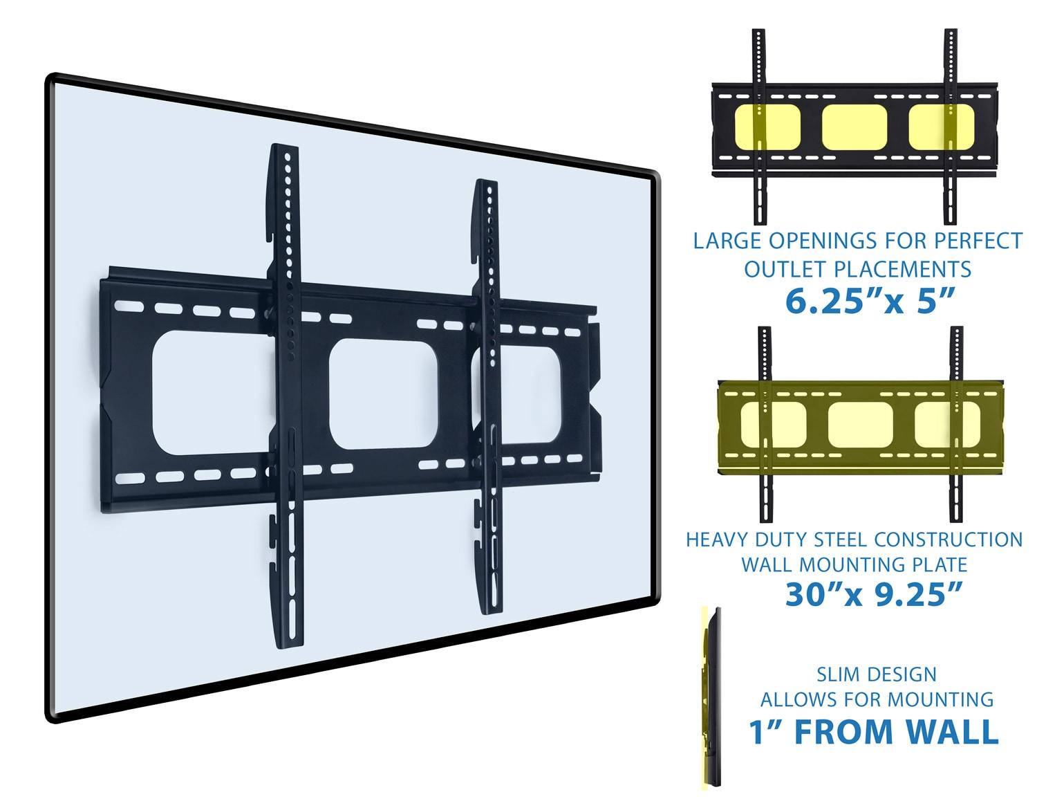 Mount-It Low-Profile TV Wall Mount 1" Slim Fixed Bracket Fits 32 - 60 in. TVs and VESA Compatible