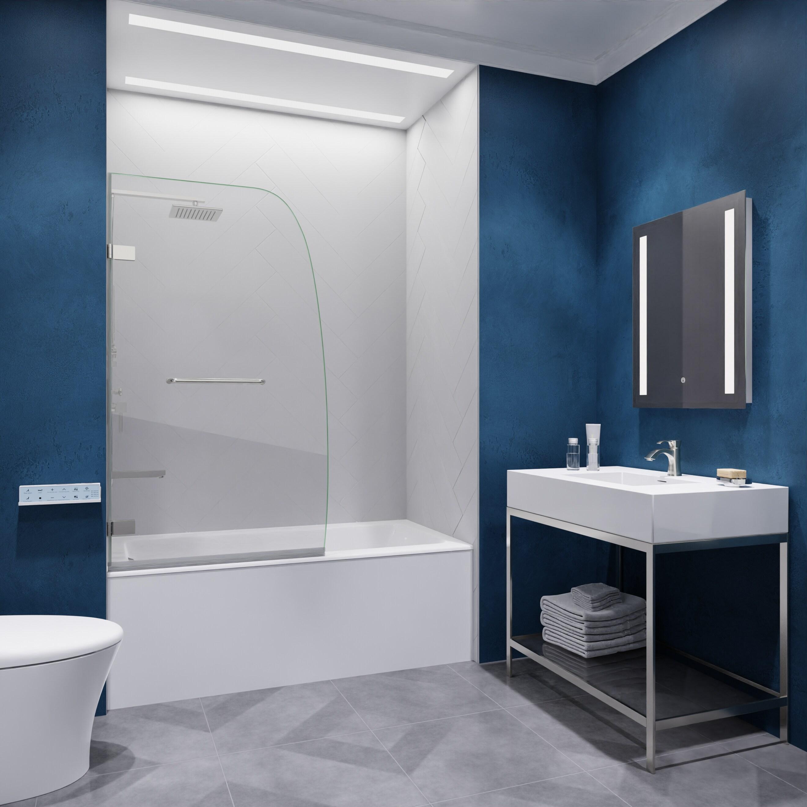 Vensea 31.5" W x 58" H Hinged Frameless Tub Door with Tsunami Guard