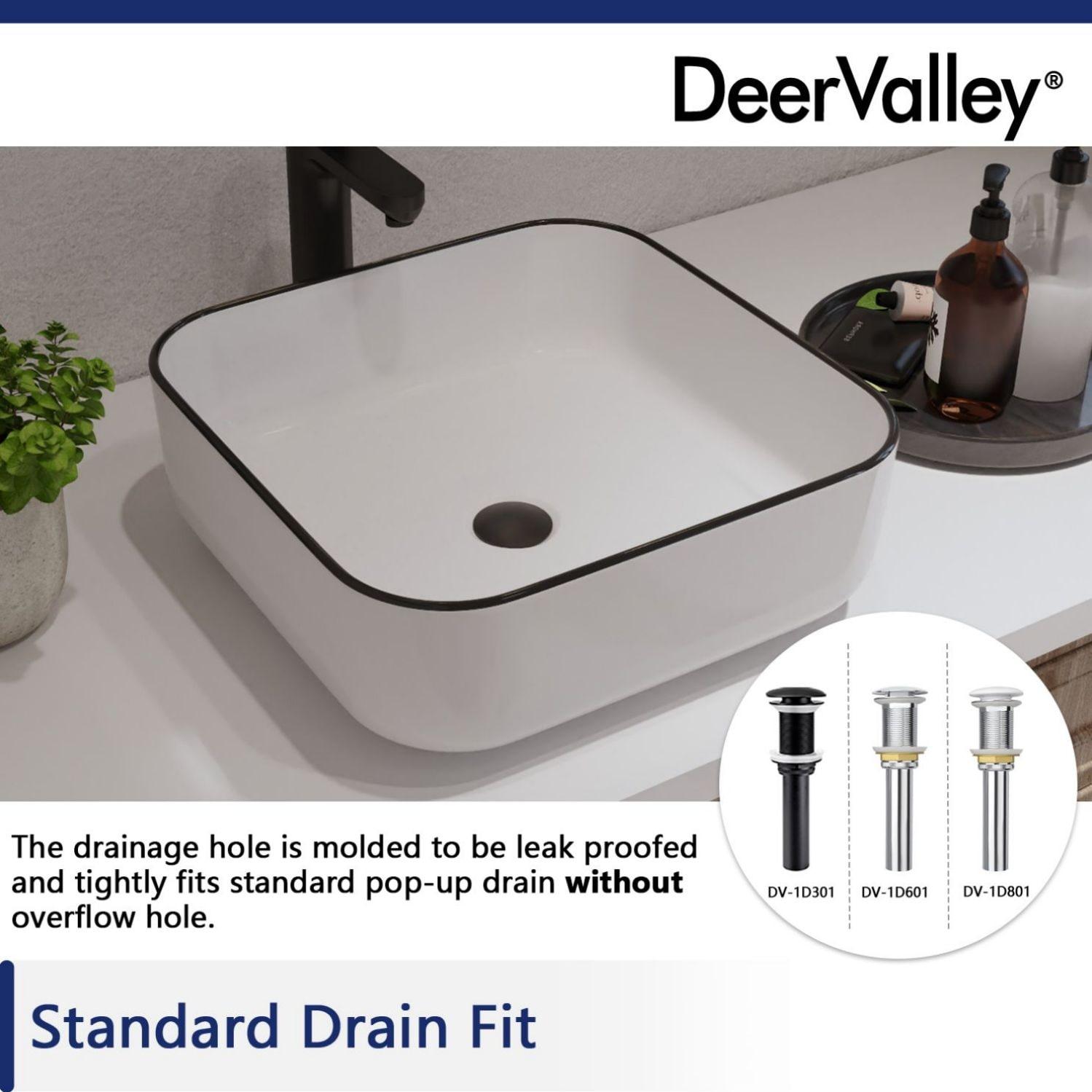 DeerValley Ace 15'' White/Black Square Ceramic Vessel Bathroom Sink