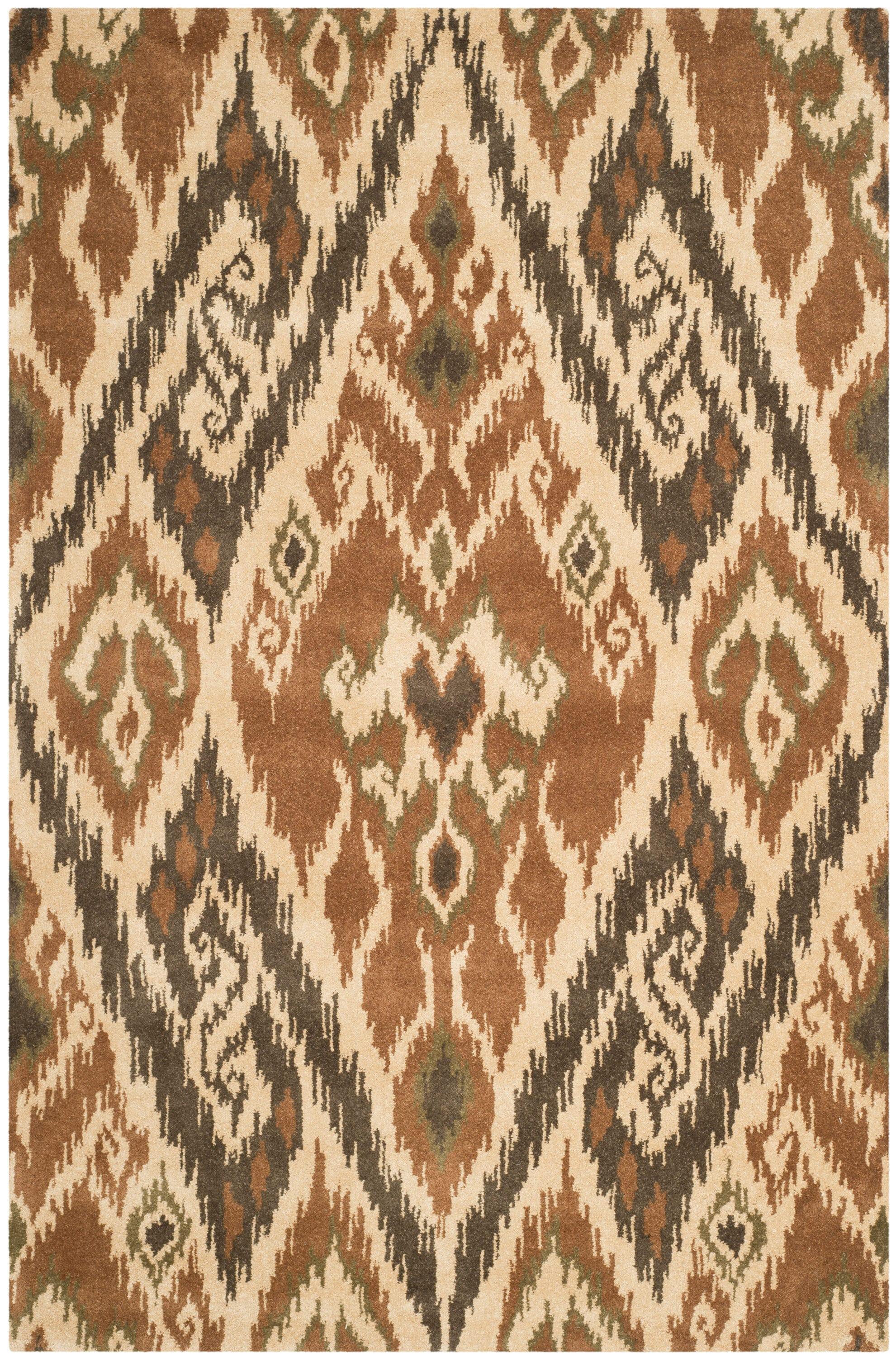 SAFAVIEH Capri Merrilyn Damask Geometric Wool Area Rug, Multi/Brown, 6' x 9'