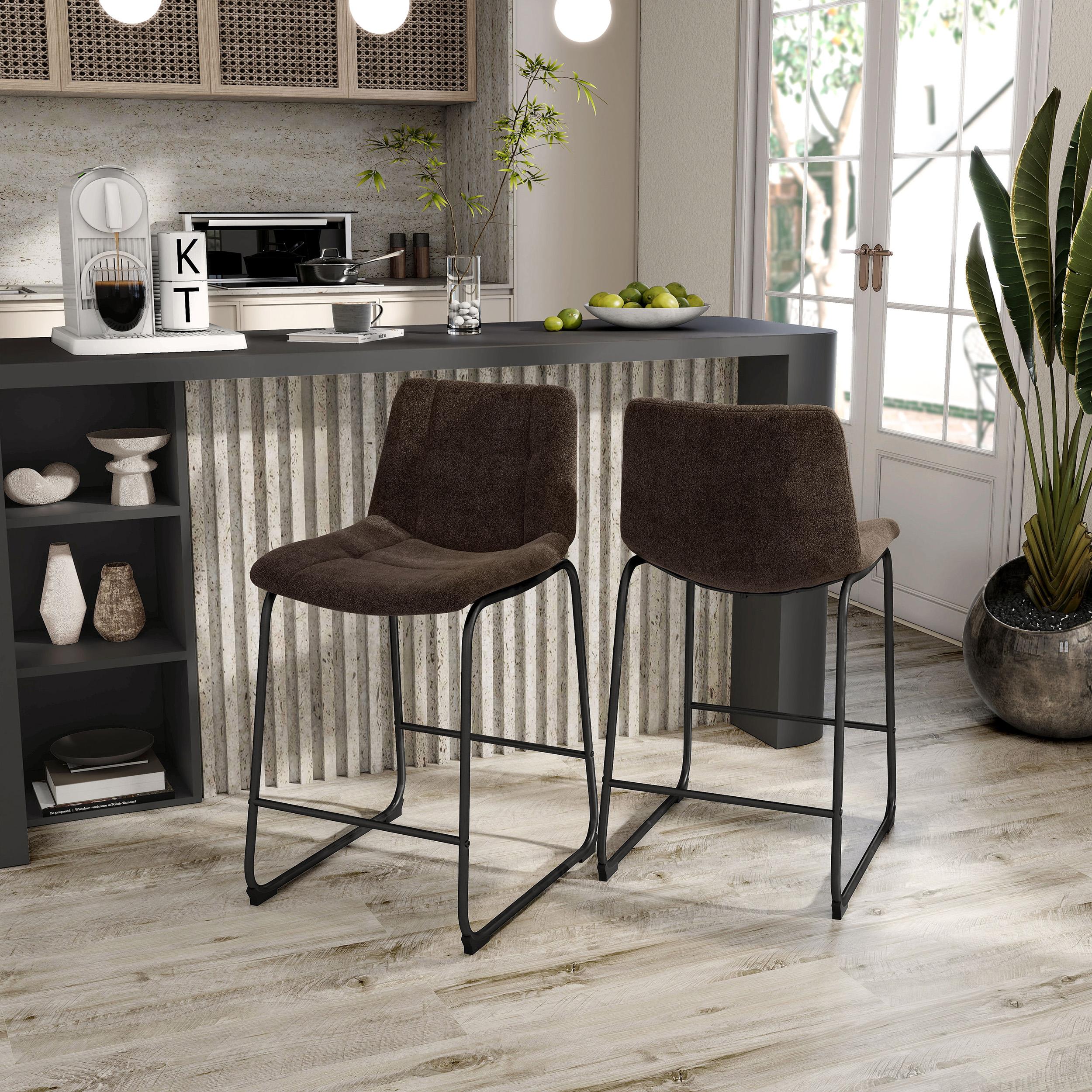 Furniture of America Perri Modern Chenille Counter Height Dining Chairs, Brown (Set of 2)