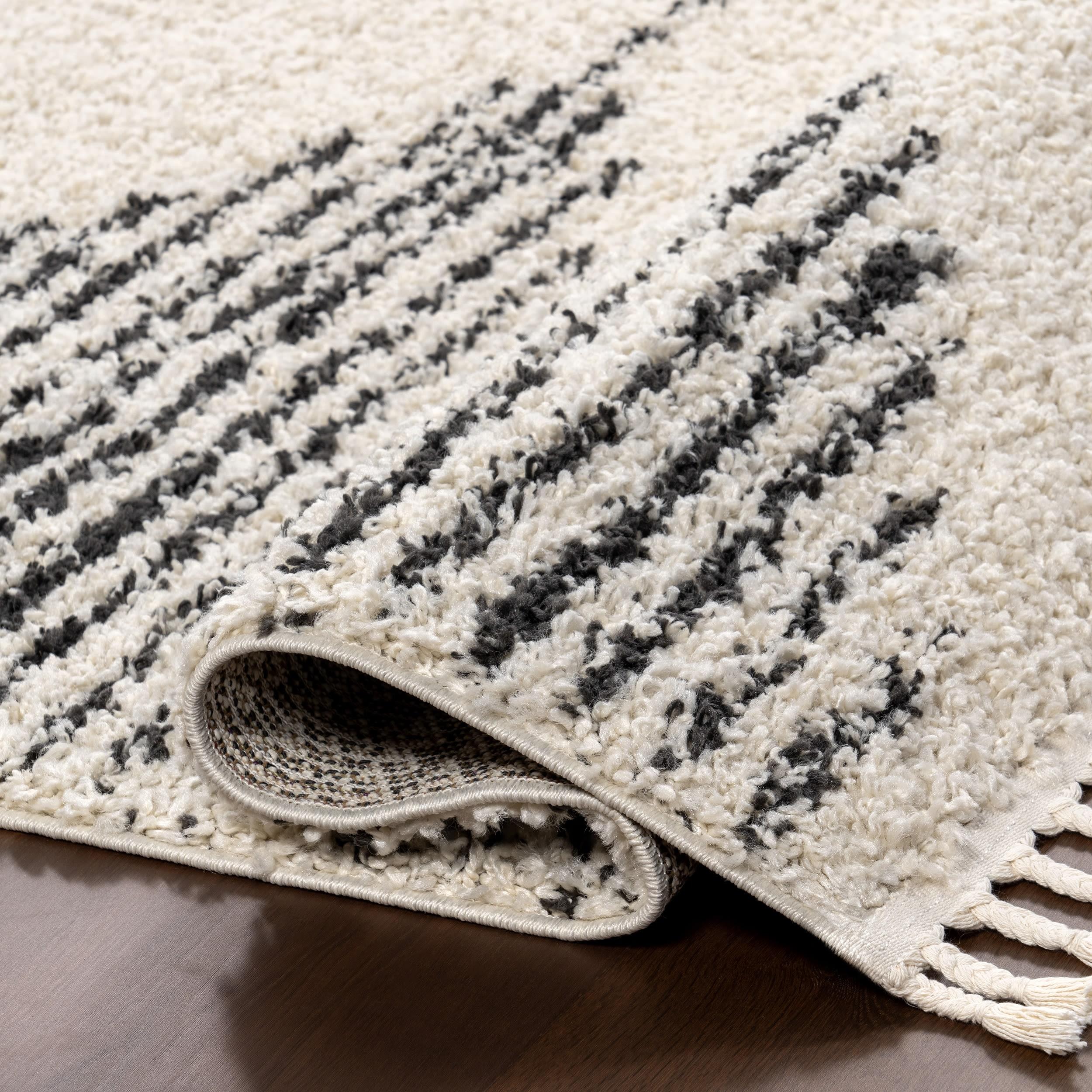 Nuloom Bria Trellis 12x15 Shag Indoor Area Rug for Living Room Bedroom Dining Room Nursery, Off White/Charcoal