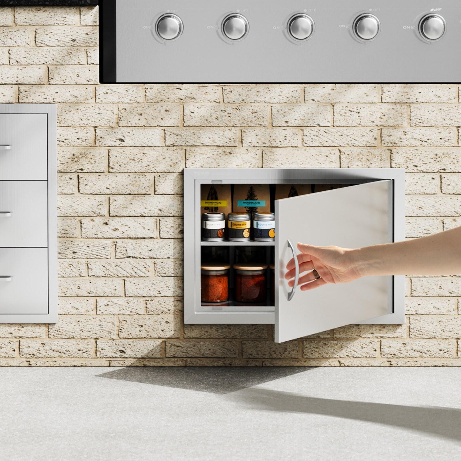 VEVOR BBQ Access Door, 24W x 17H Inch Single Outdoor Kitchen Door, Stainless Steel Flush Mount Door, Wall Vertical Door with Handle, for BBQ Island, Grilling Station, Outside Cabinet