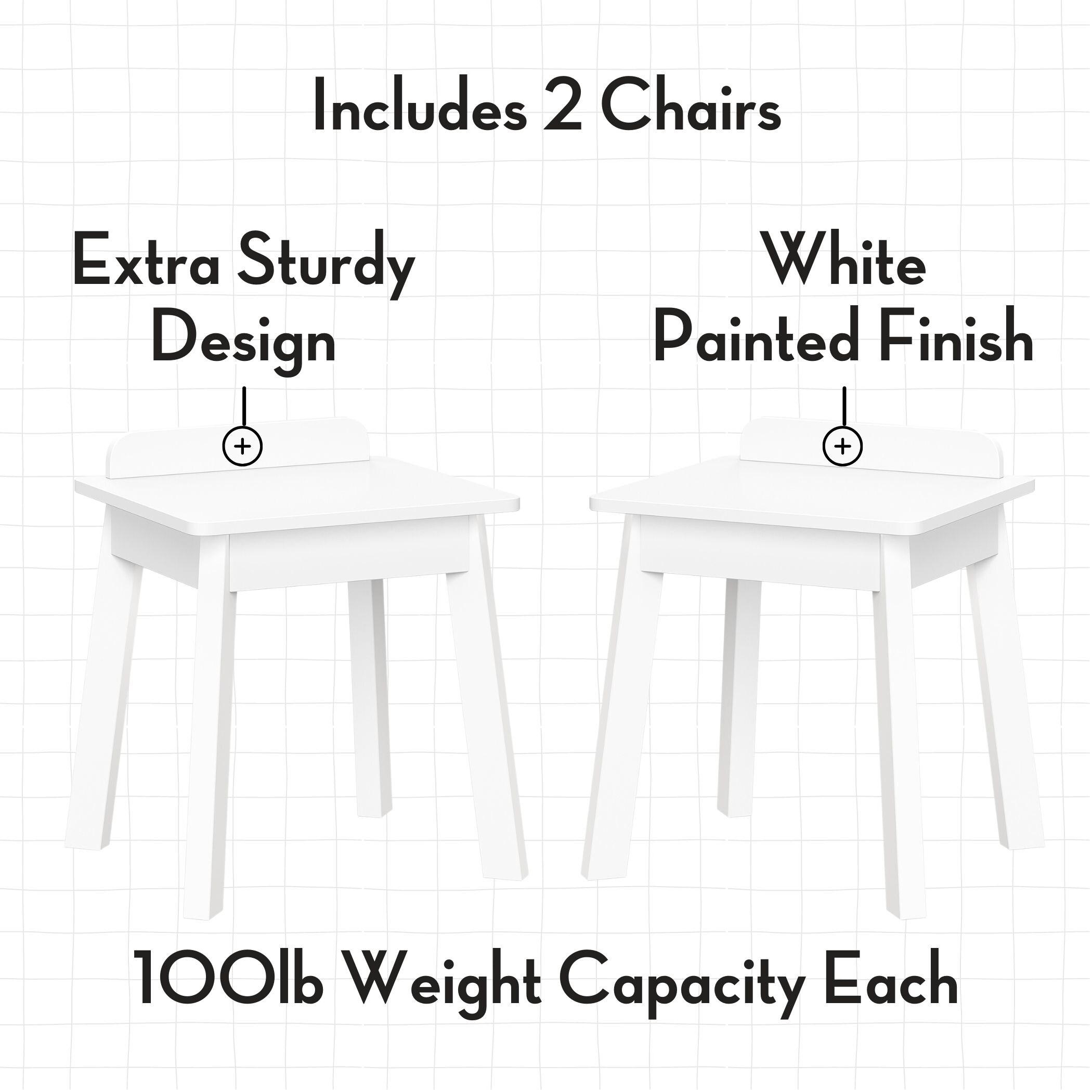 RiverRidge Kids Playroom Art Activity Table with 2 Cubbies and 2 Bookracks - White with 2 Chairs for Playroom, Nursery, and Daycare