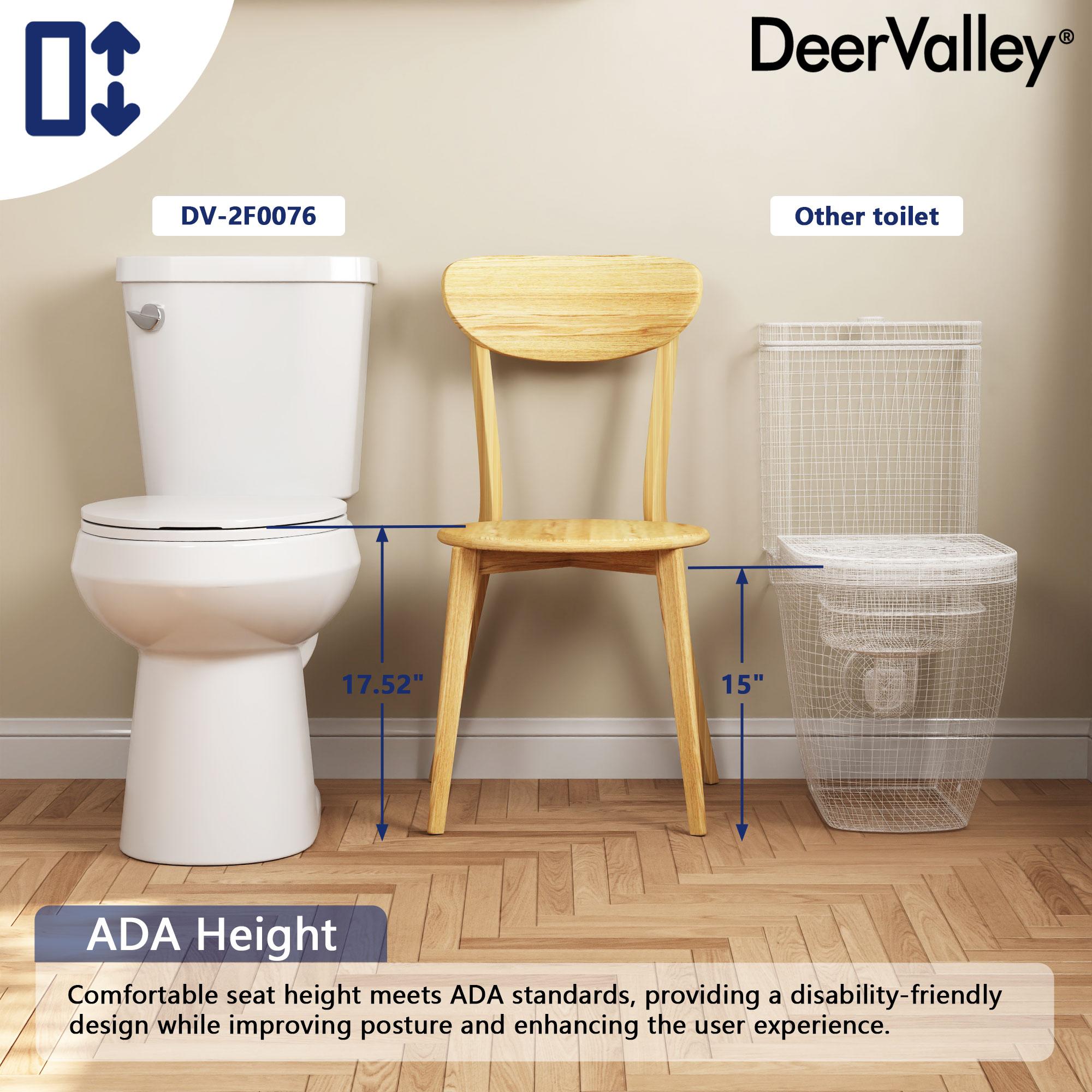 DeerValley Dynasty Elongated Toilet Two-Piece Toilets, ADA Height 17.5" Comfort Chair Height Toilet Bowl With Soft Close Seat