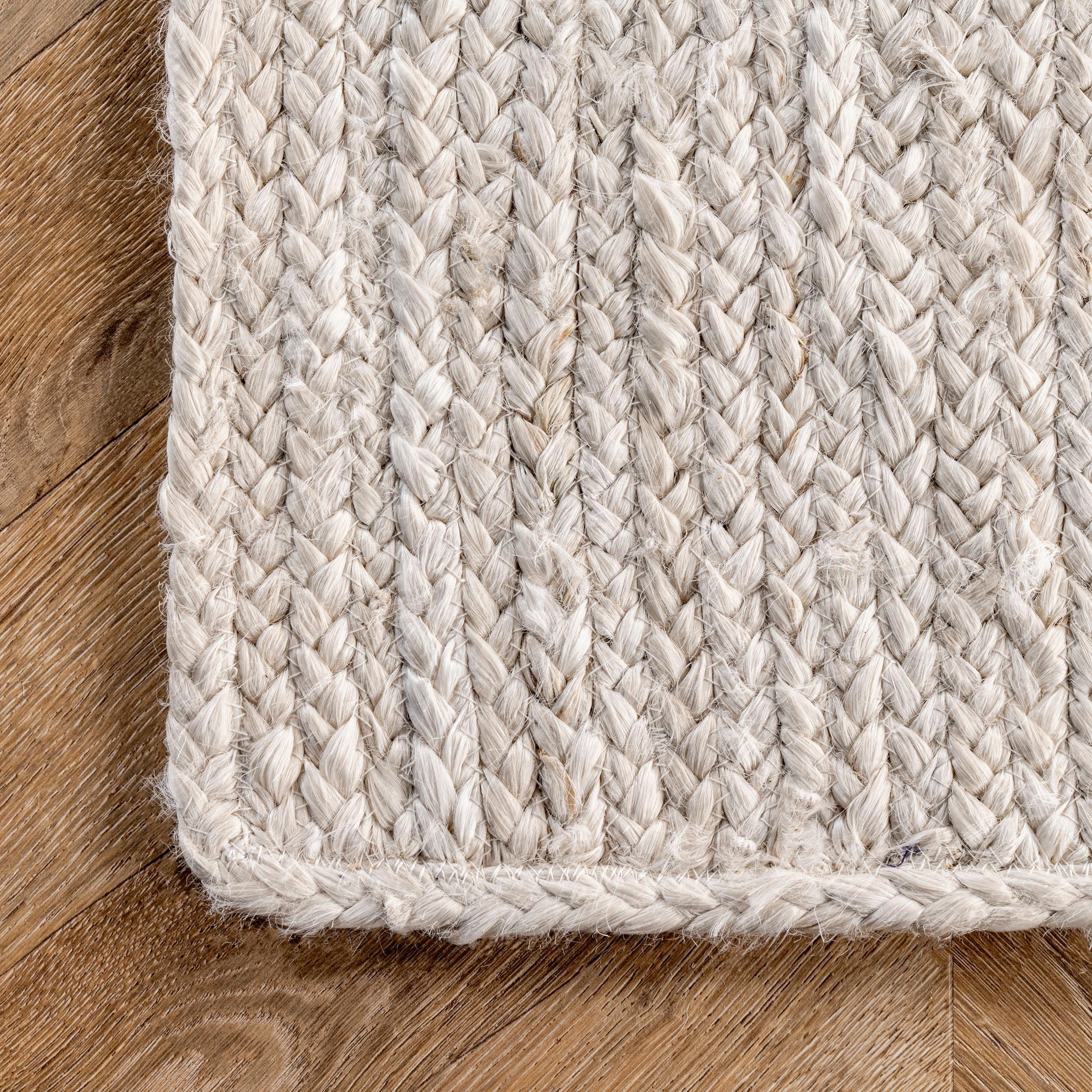 2'6"x12' Runner Hand Woven Rigo Jute Area Rug Off White - nuLOOM: Farmhouse Style, Solid Pattern, Low Pile