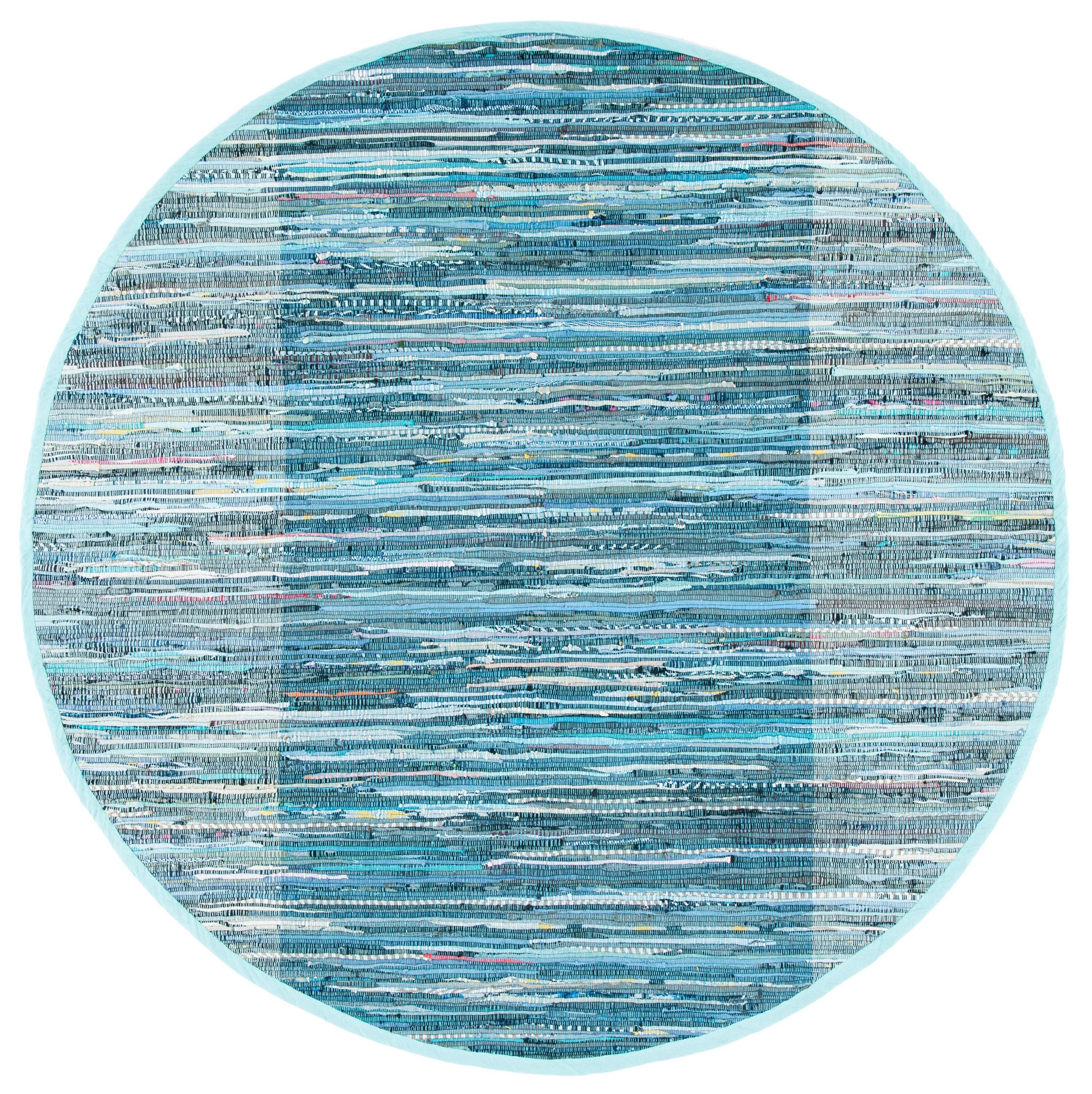 Rag Area Rug RAR122 Hand Woven Area Rug - Light Blue/Grey - 6' Round - Safavieh.