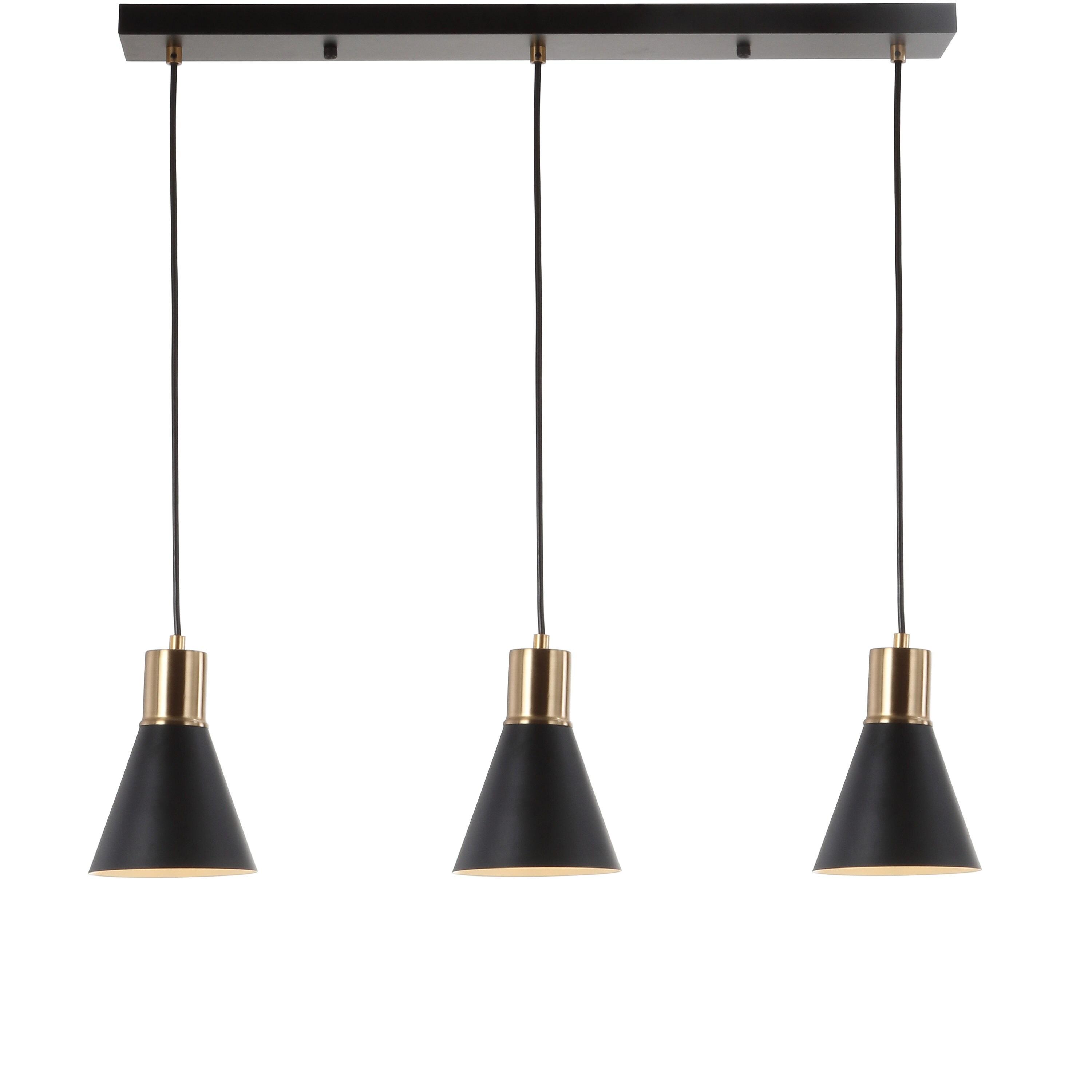 Apollo 33.5" 3-Light Mid-Century Modern Iron Adjustable Linear LED Pendant, Black/Brass Gold