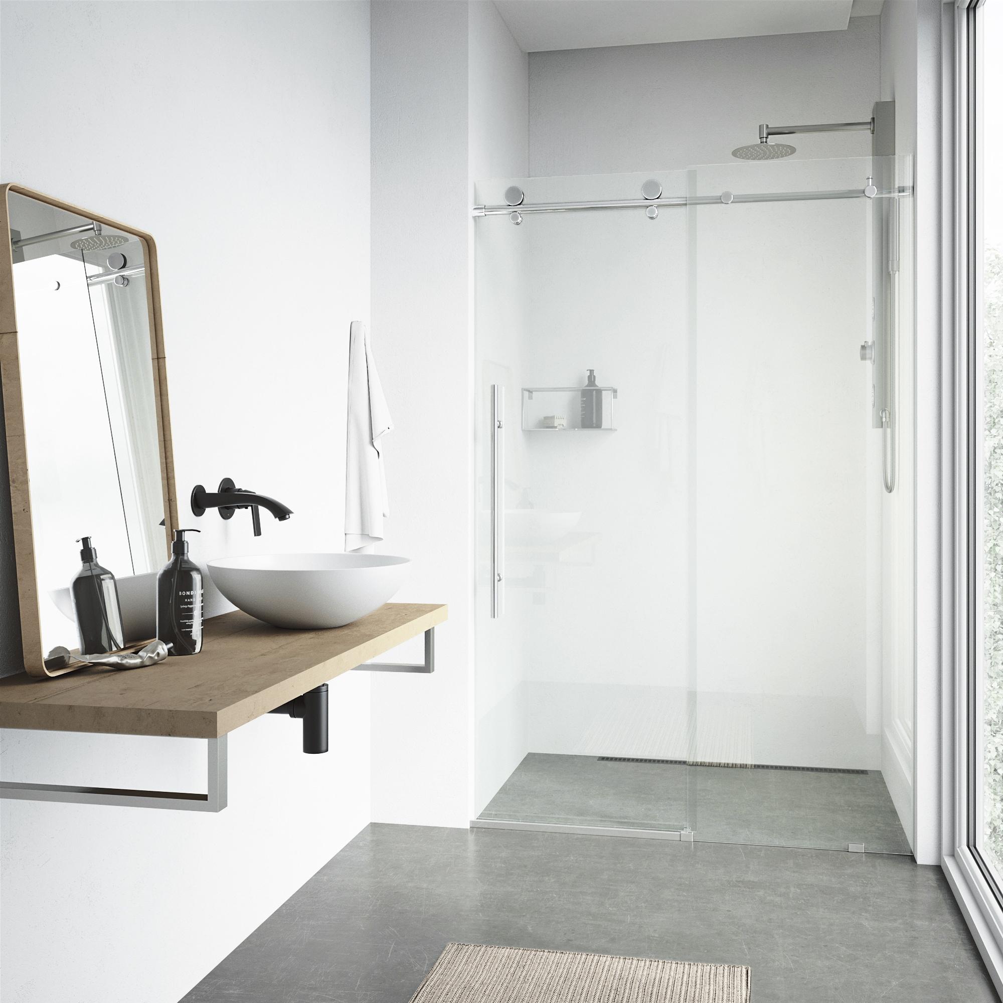 Elan E-Class 68-72" W x 76" H Sliding Frameless Shower Door with 3/8" Clear Glass