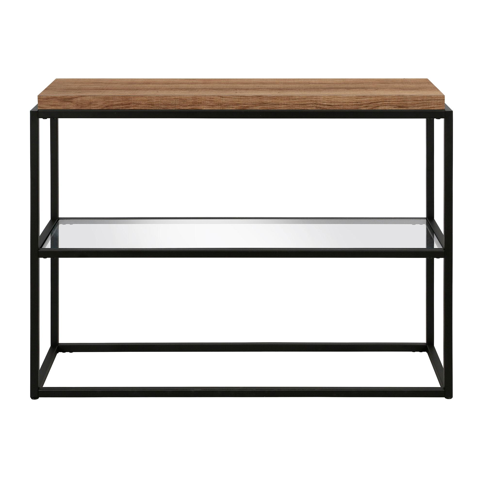 42" Black and Bronze Metal Console Table with Rustic Oak Wood Shelf - Henn&Hart