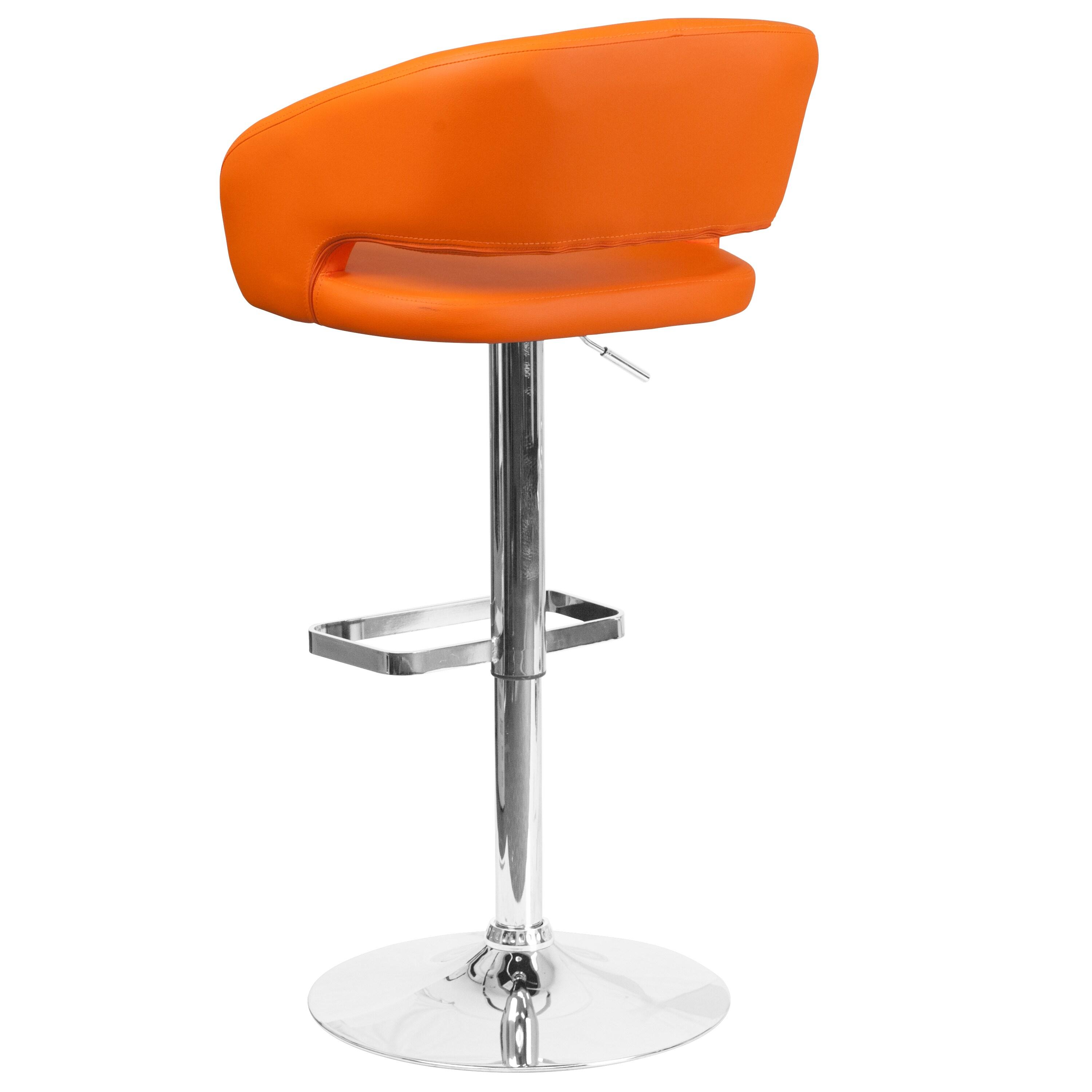 Flash Furniture Contemporary Orange Vinyl Adjustable Height Barstool with Rounded Mid-Back and Chrome Base