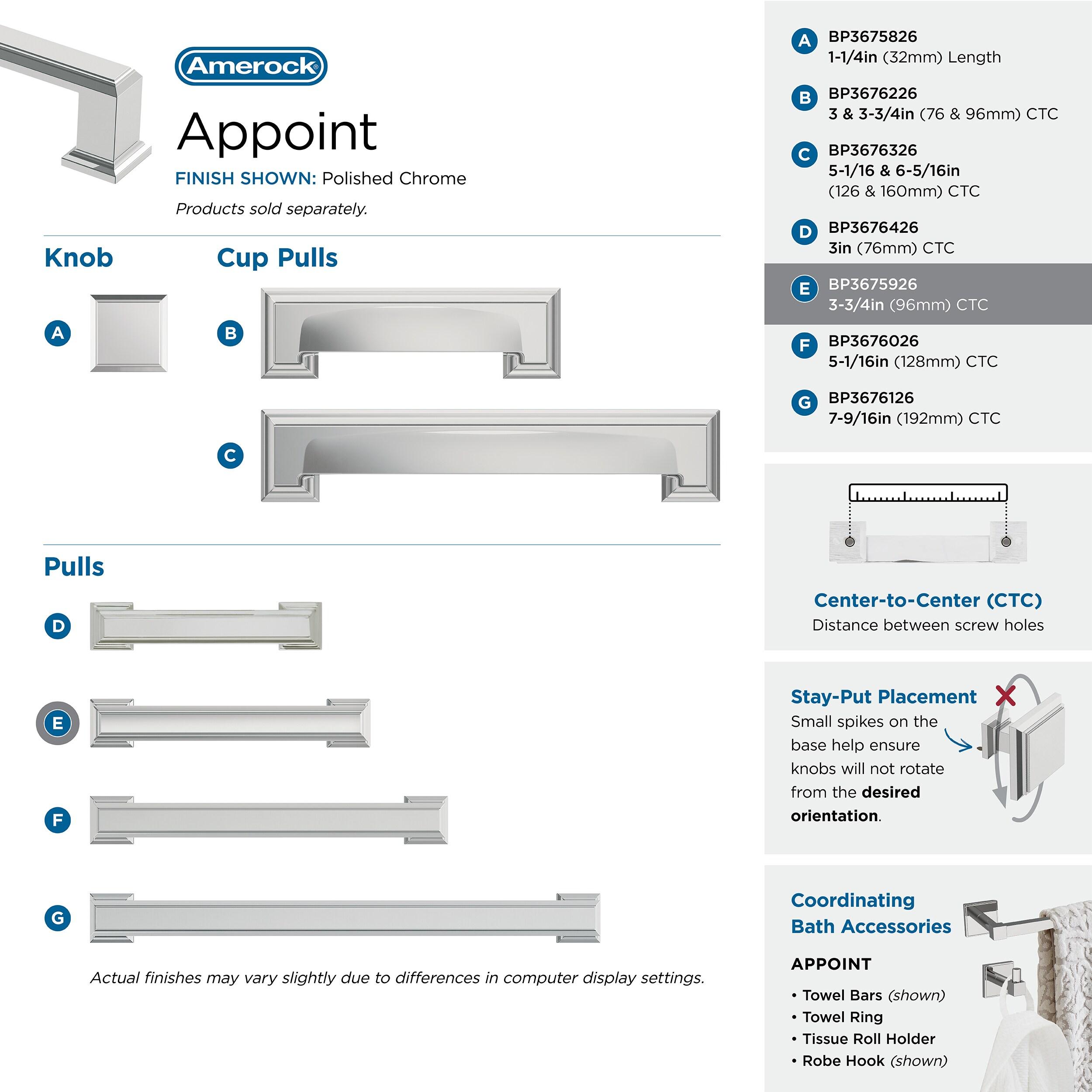 Amerock Appoint 3-3/4 inch (96mm) Center-to-Center Polished Chrome Cabinet Pull