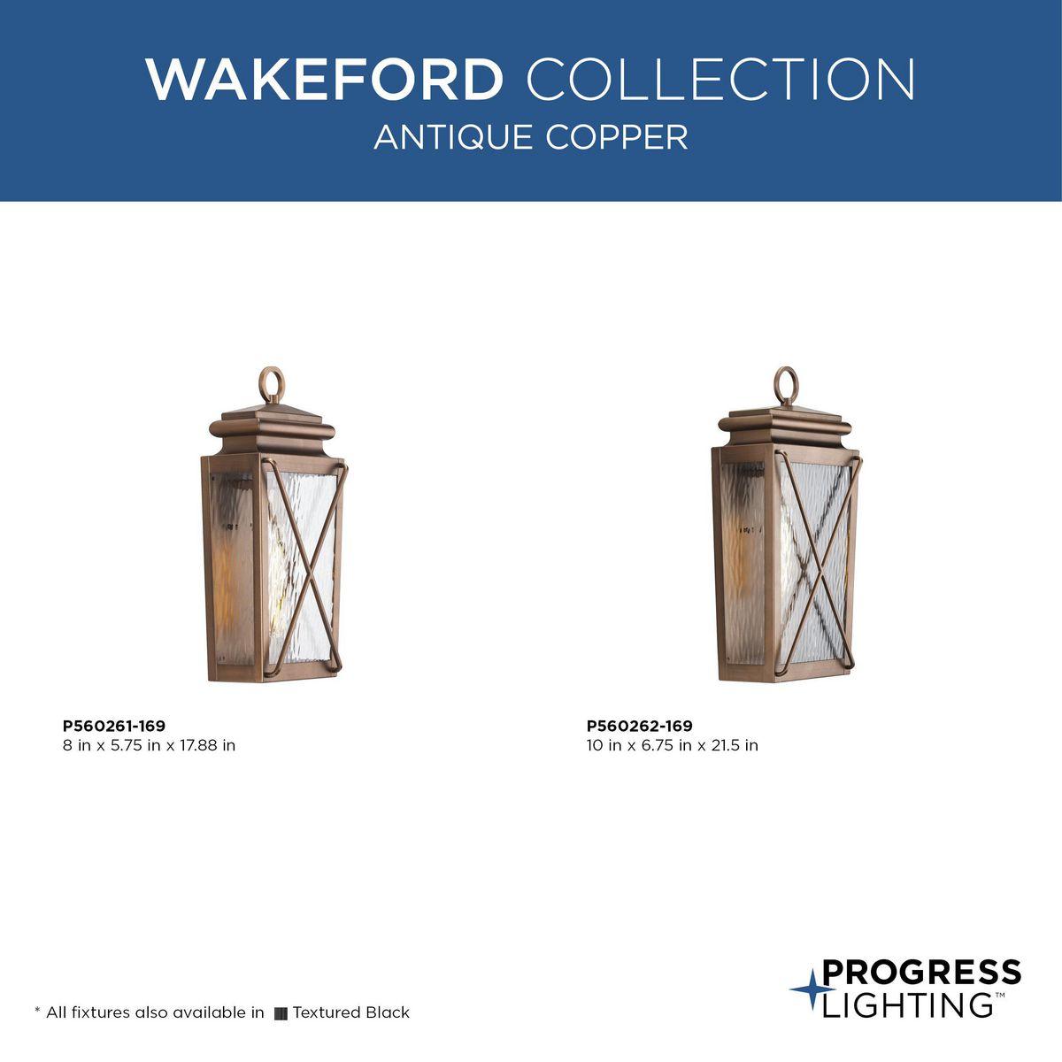 Wakeford Collection One-Light Antique Copper and Clear Water Glass Transitional Style Small Outdoor Wall Lantern