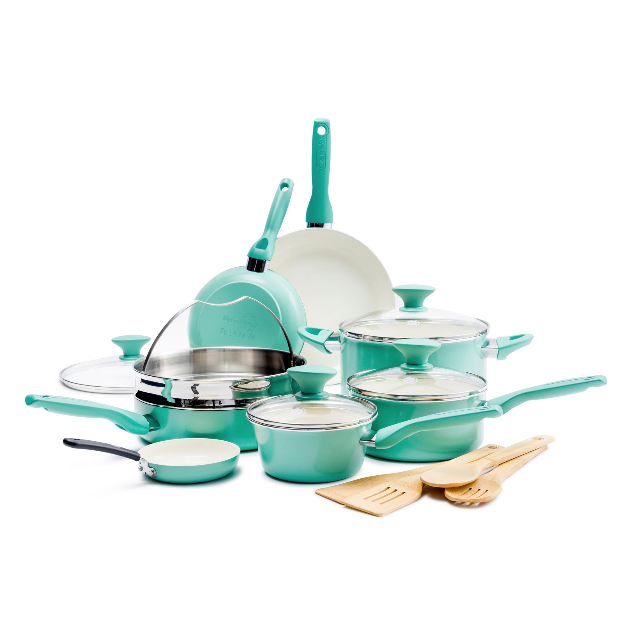 GreenPan GreenPan Rio Healthy Ceramic Nonstick 16 Piece Cookware Pots and Pans Set, PFAS-Free, Dishwasher Safe