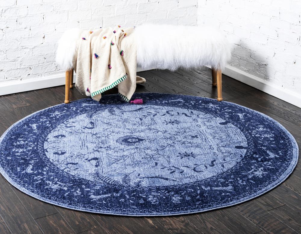 Unique Loom La Jolla Collection Area Rug - Floral (8' Round Blue/Navy Blue)