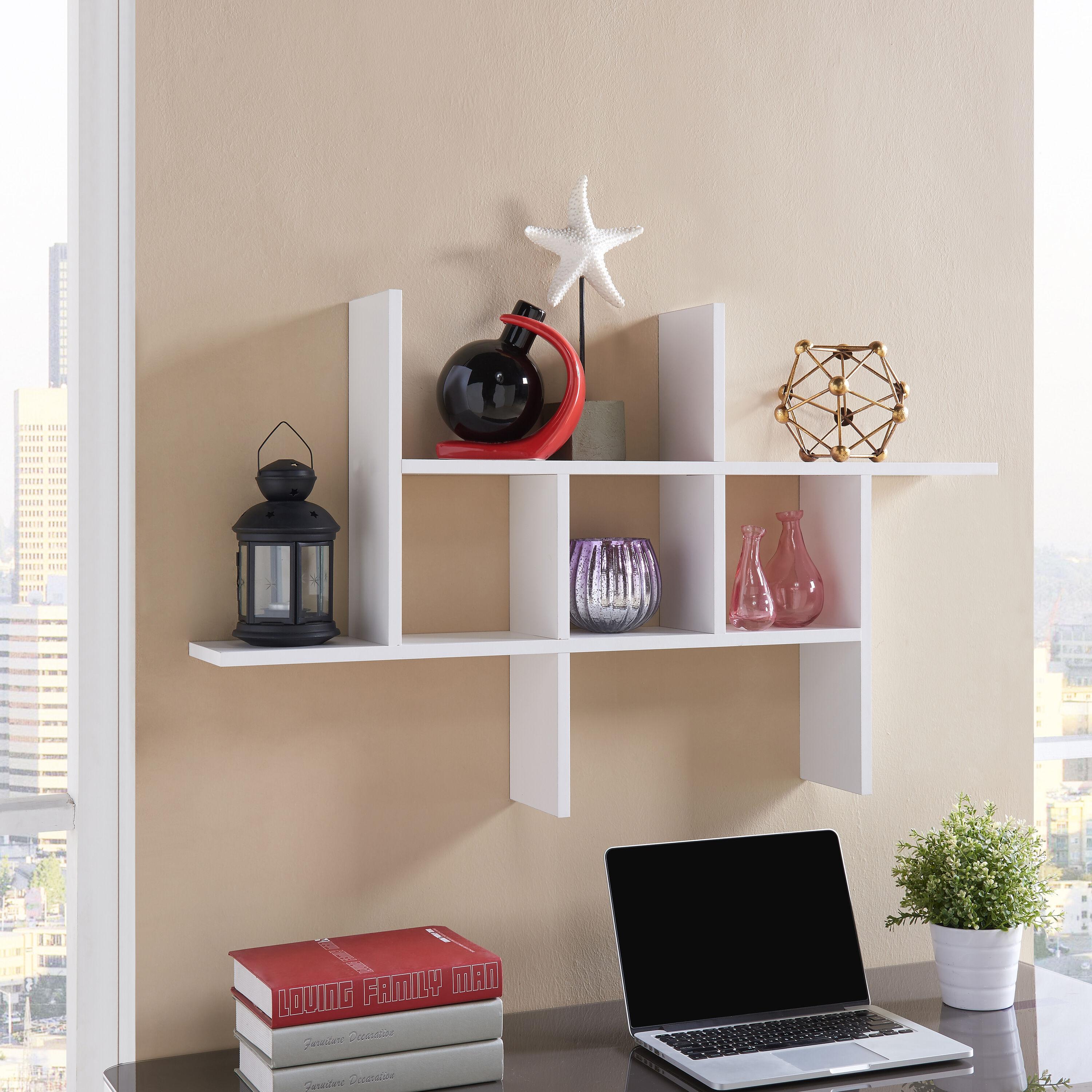 Danya B. 40" x 24" Cantilever Wall Shelf White: Modern Laminated MDF, 4-Tier Storage, Includes Mounting Hardware