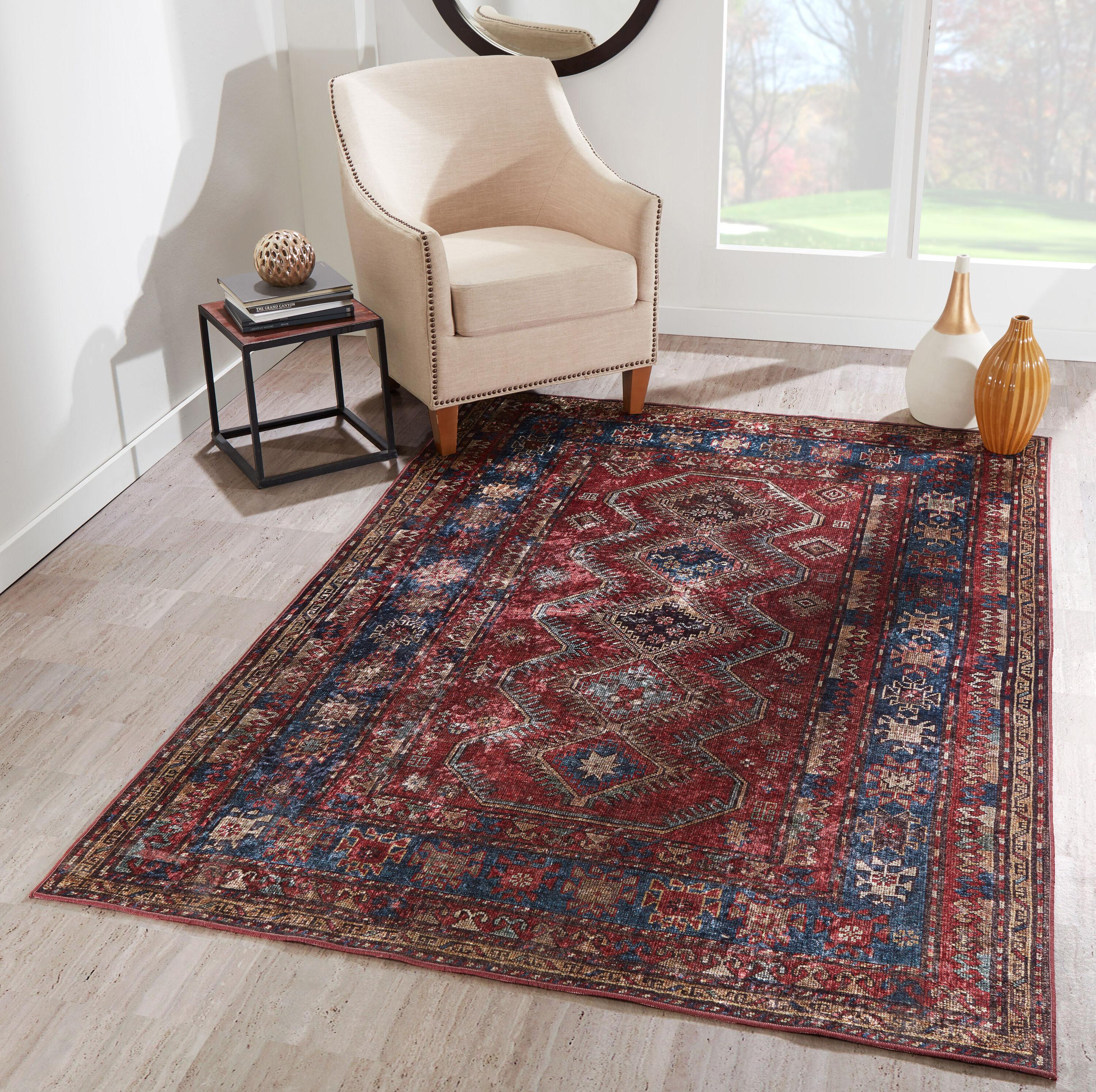 3'6"x5'6" Karachi Rezi Area Rug Burgundy - Momeni: Geometric Bohemian, Rubber Backed, Medium Pile, Indoor Use