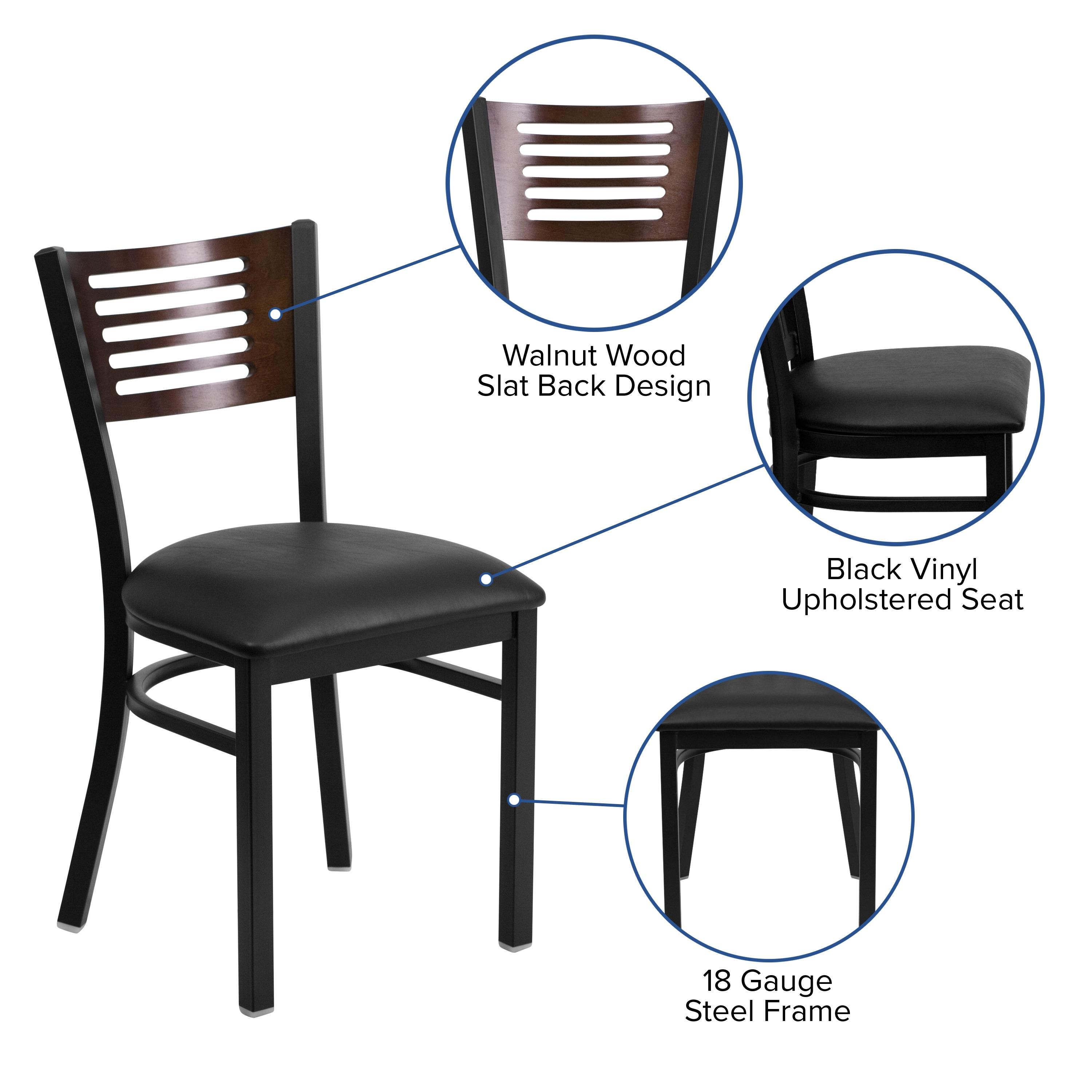Flash Furniture HERCULES Series Black Slat Back Metal Restaurant Chair - Walnut Wood Back, Black Vinyl Seat