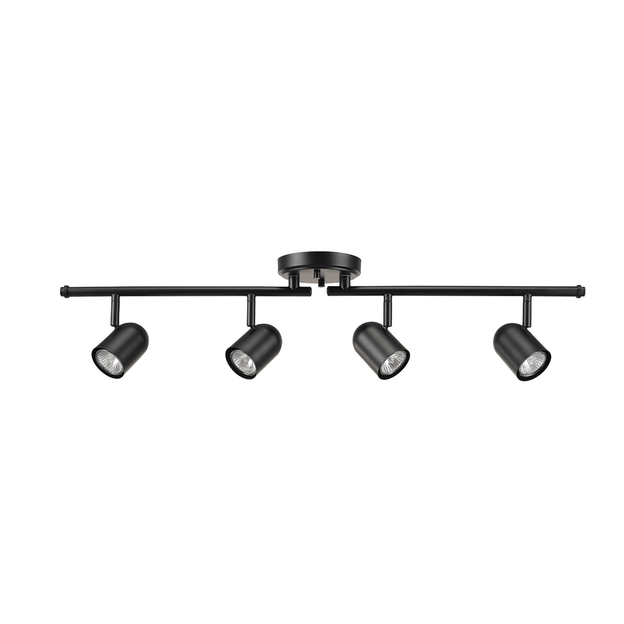 Matte Black Foldable 4-Light Track Lighting with Glass Shades