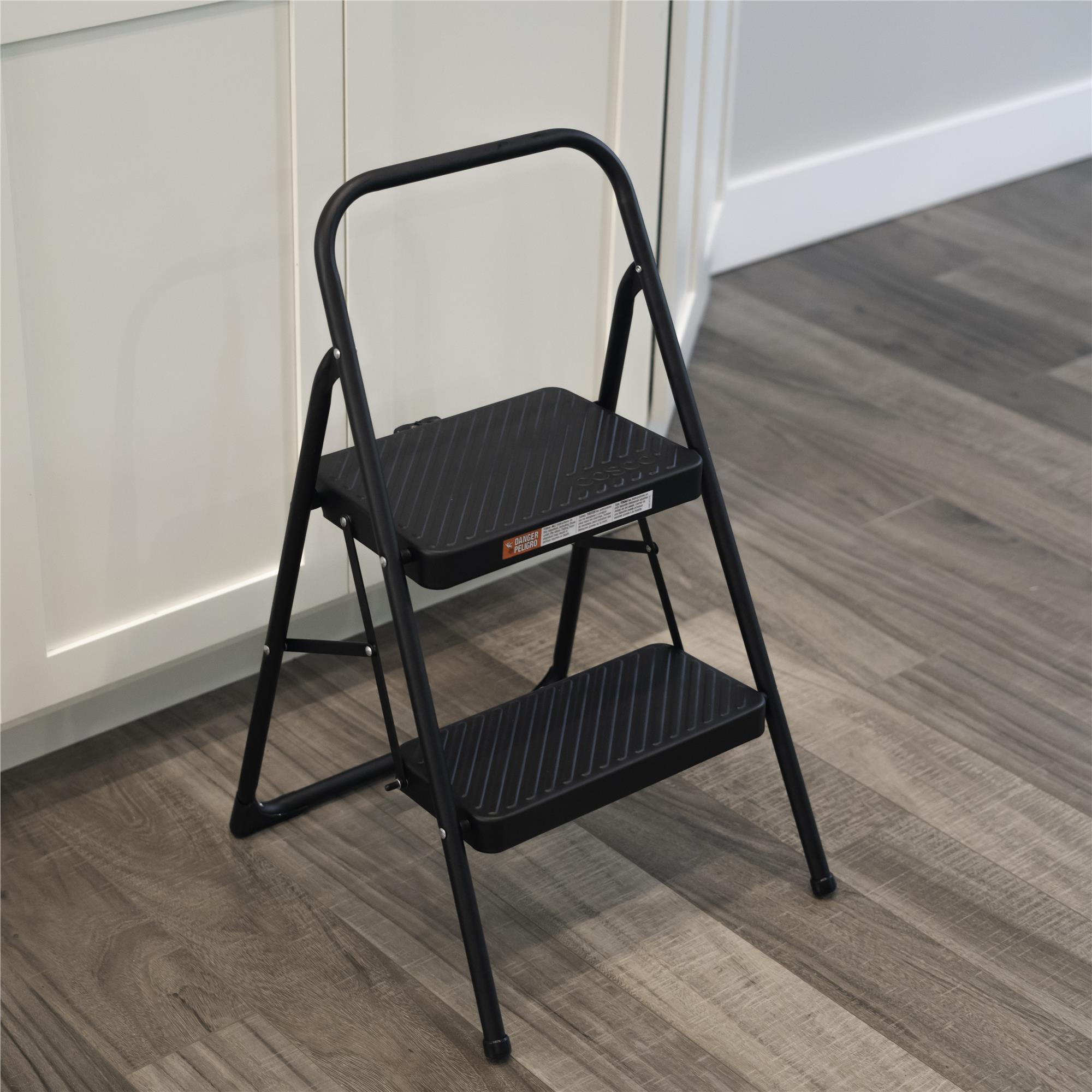 COSCO Indoor 2-Step Folding Steel Step Stool, 17-Inch Tall Top Step, Black