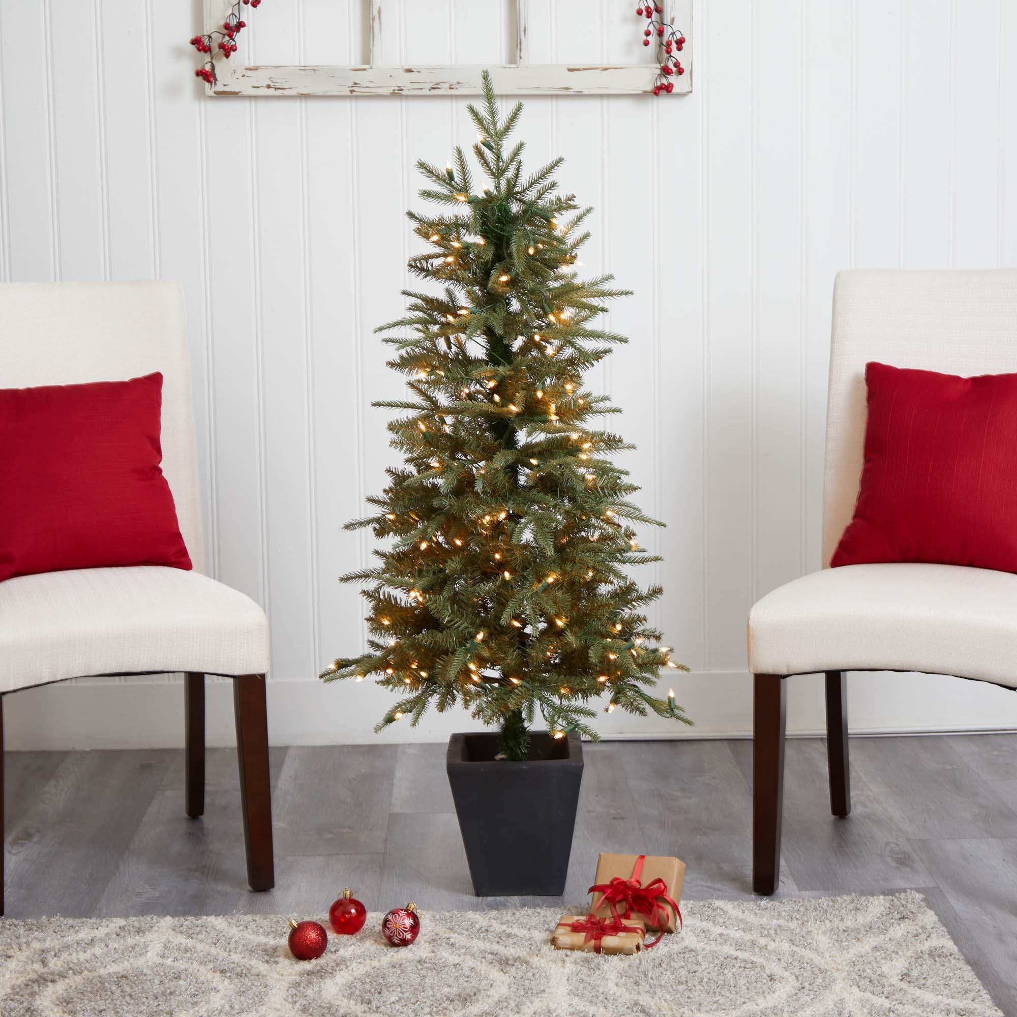 Nearly Natural 4.5-ft Christmas Tree with Clear Lights & Decorative Planter