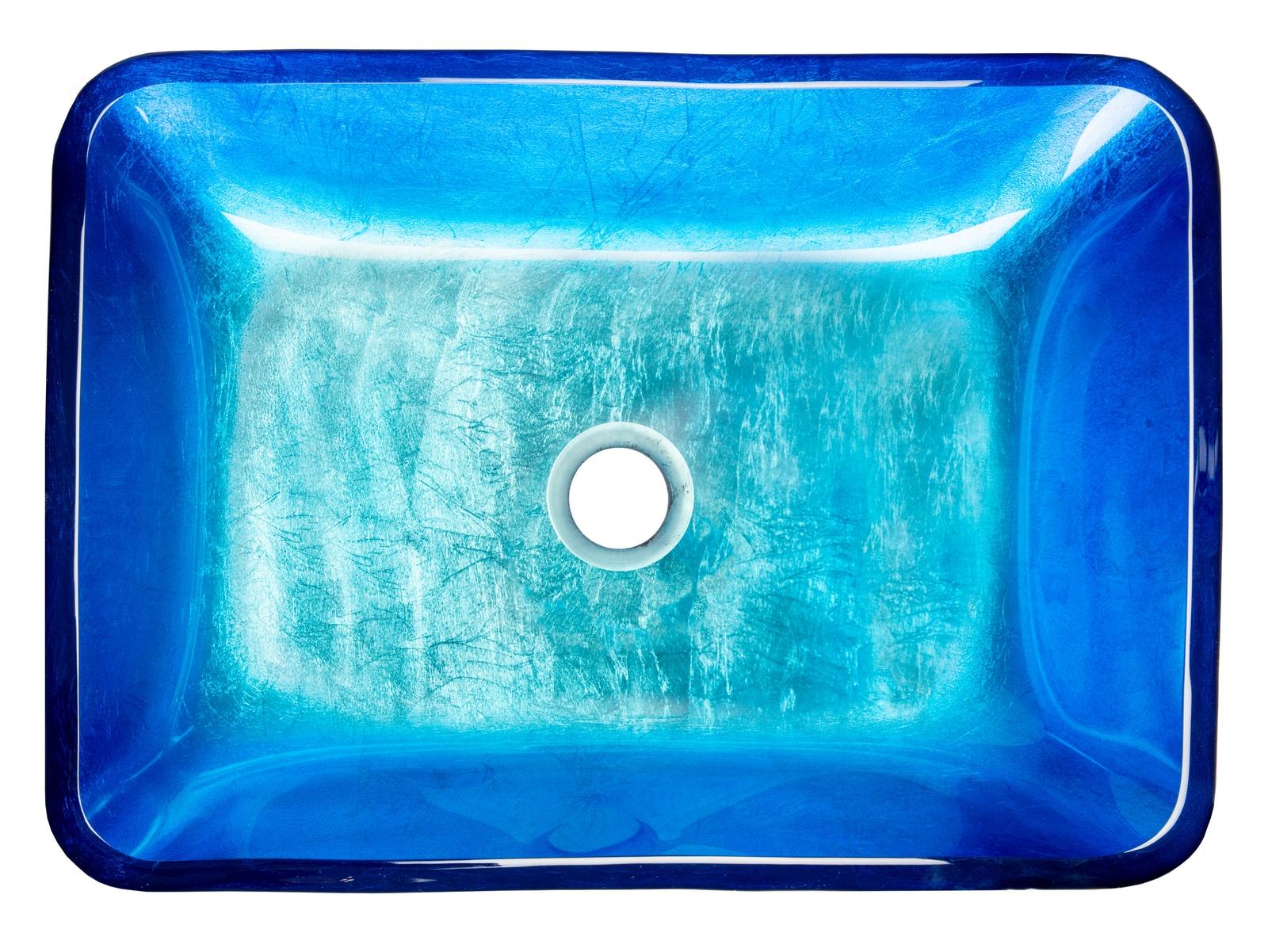 Eden Bath 13.13'' Blue Tempered Glass Rectangular Bathroom Sink