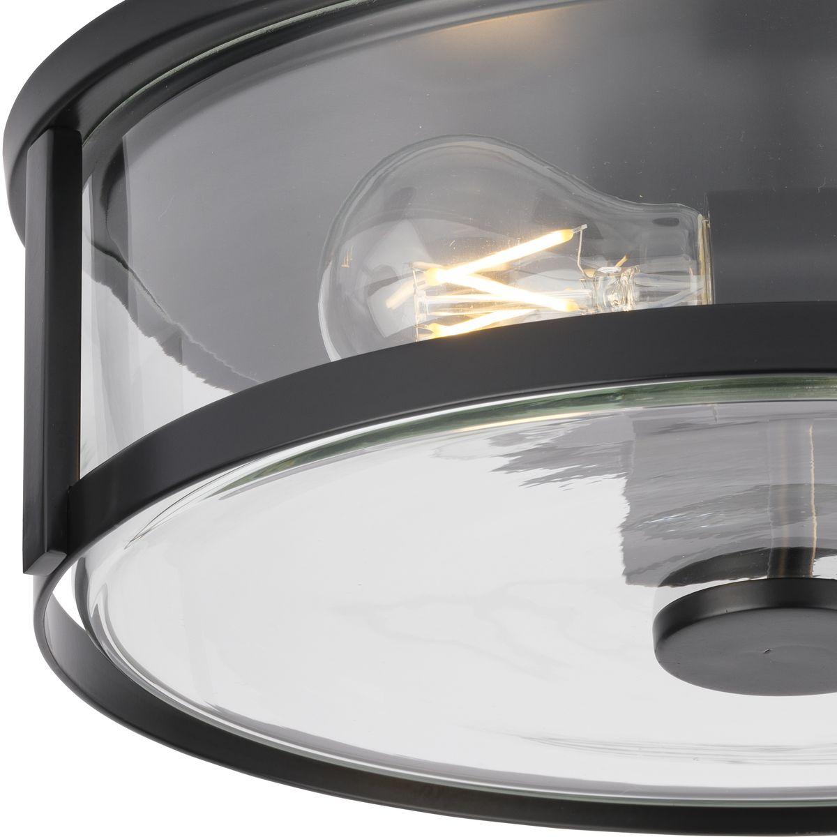 Progress Lighting Gilliam 2-Light Flush Mount, Matte Black, Curved Glass