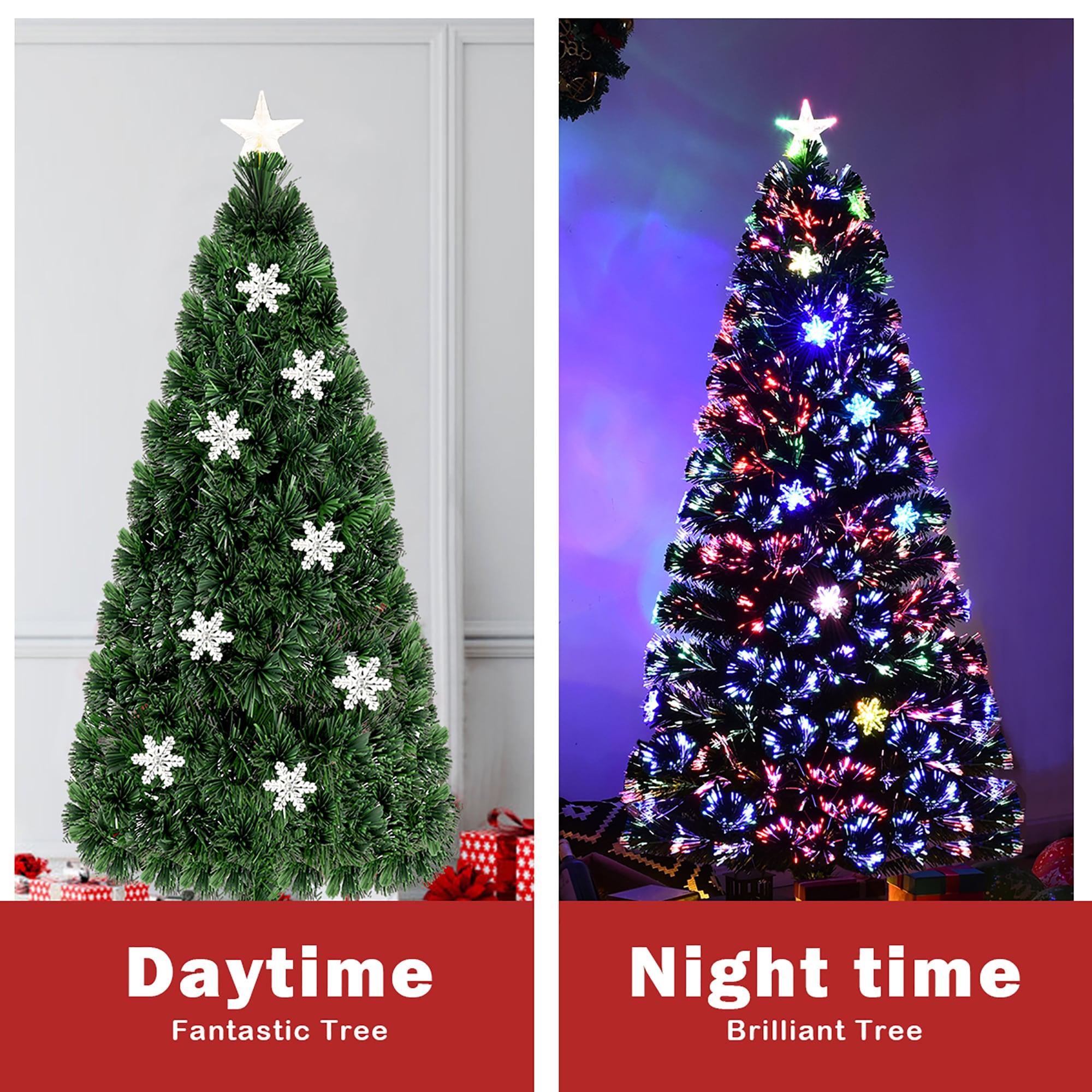 Tangkula 5'Pre-Lit Optical Fiber Artificial Christmas Tree w/ Multicolor LED Lights Snowflakes