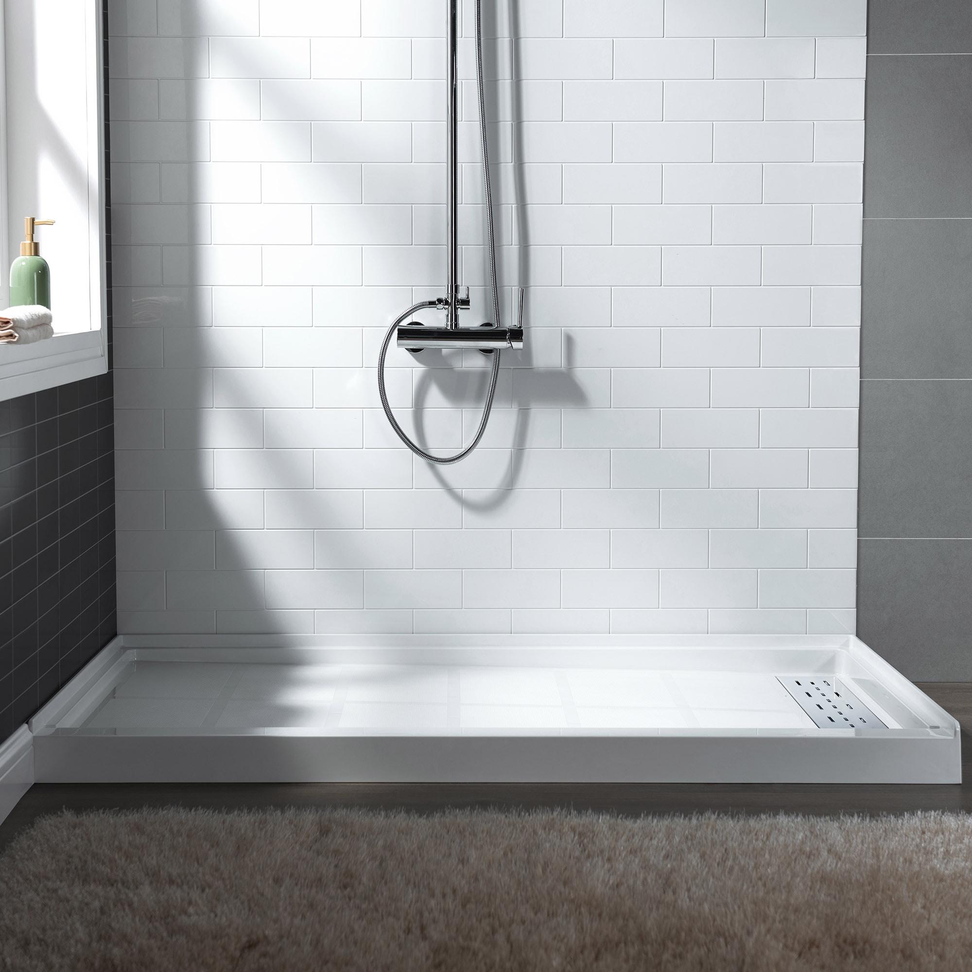 48" W x 36" Solid Surface Single Threshold Shower Pan Base with Drain Assembly & Drain Cover Included, Non-Slip