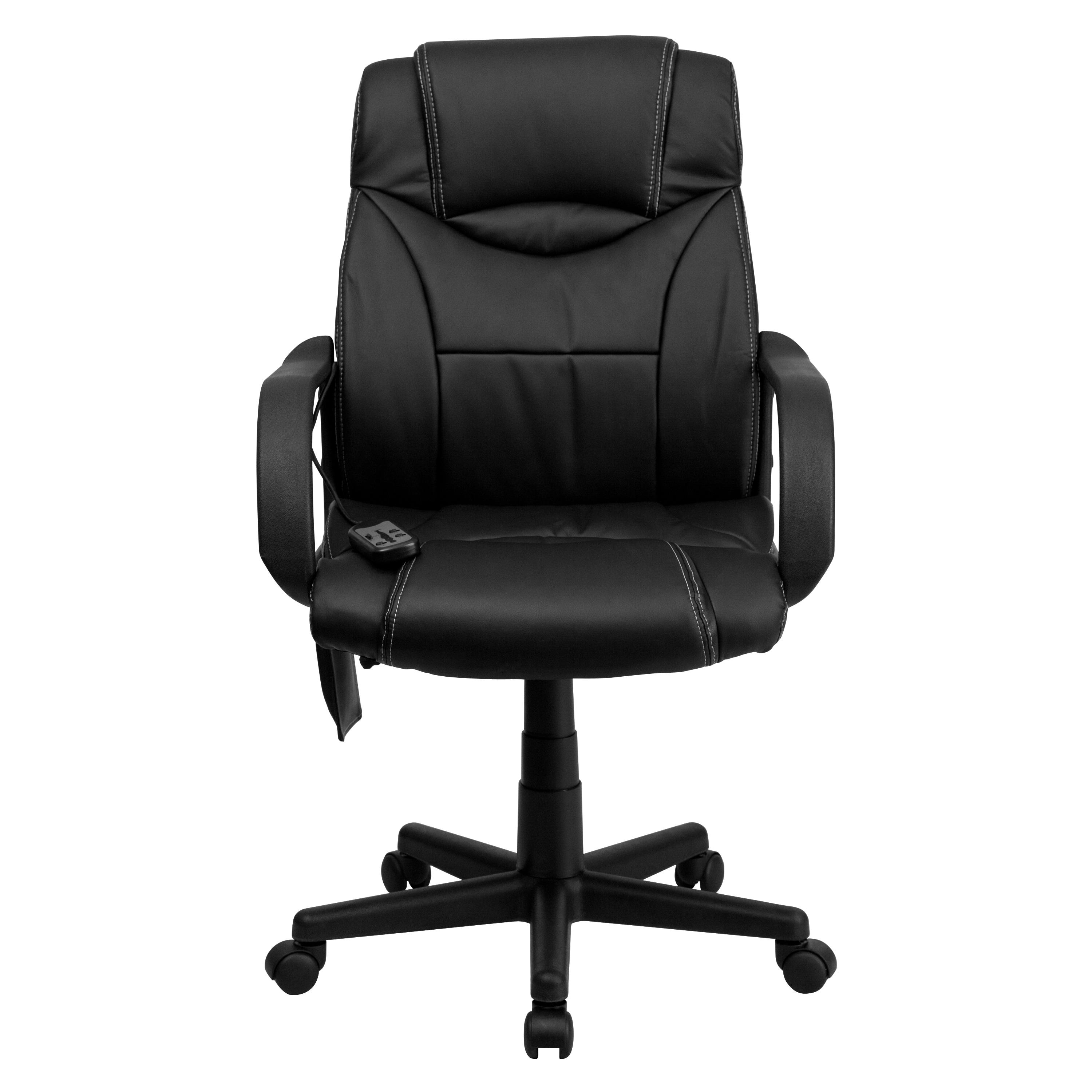 Flash Furniture Mid-Back Ergonomic Massaging Black LeatherSoft Executive Swivel Office Chair with Arms