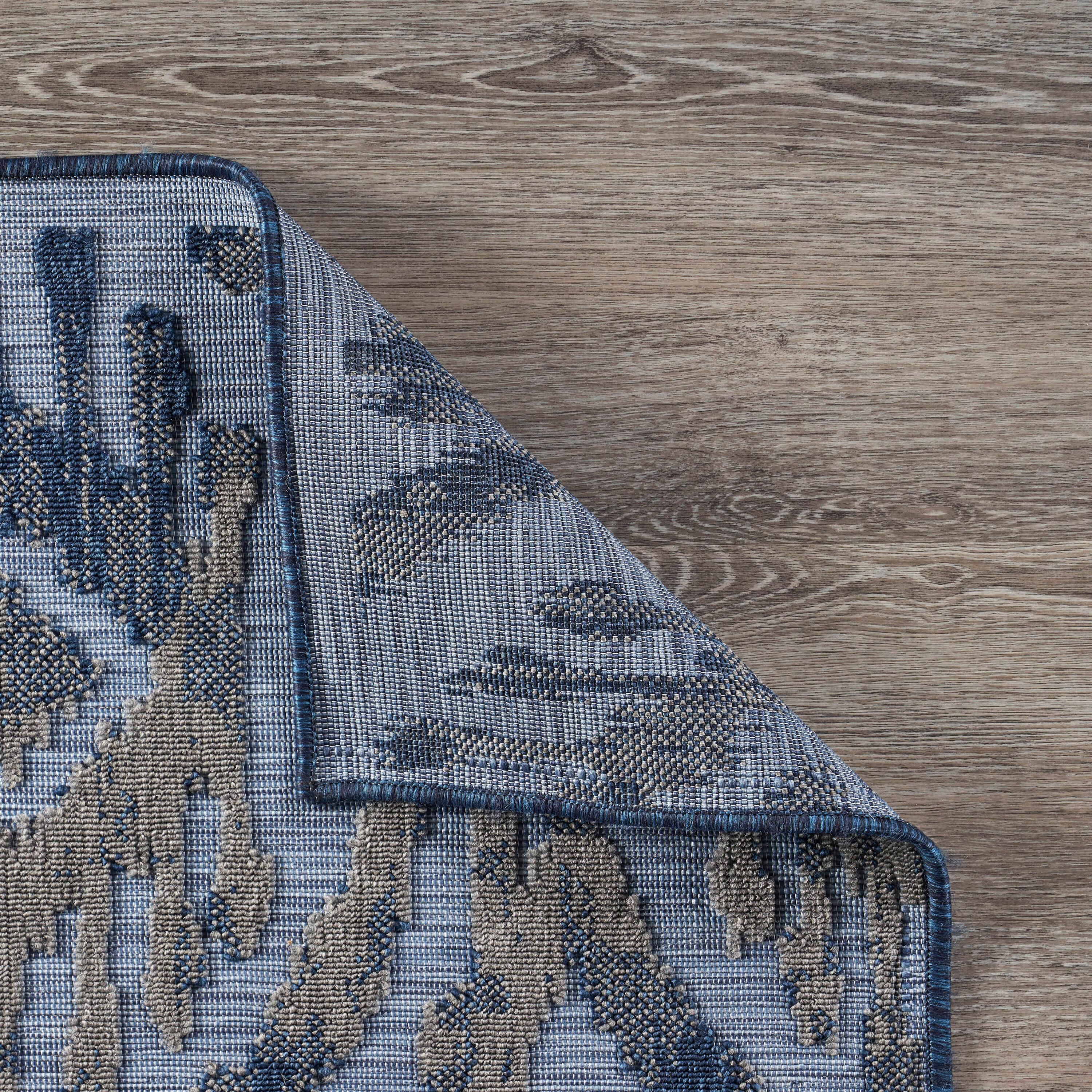 LR Home Reese 5' x 7', Blue/Gray Ikat Fade, Stain, and Moisture Resistant Indoor/Outdoor Area Rug